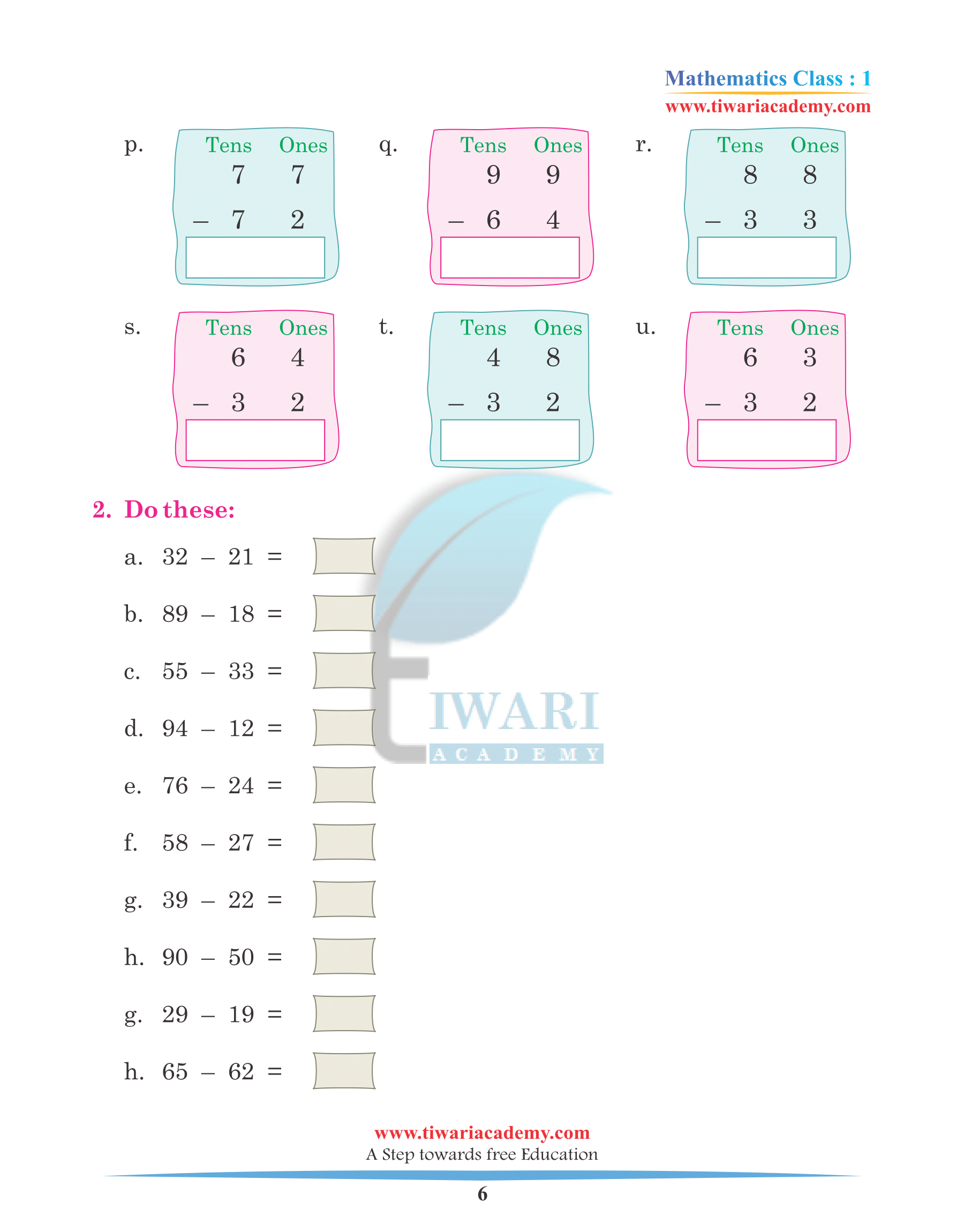 Class 1 Maths Chapter 6 Revision Assignments