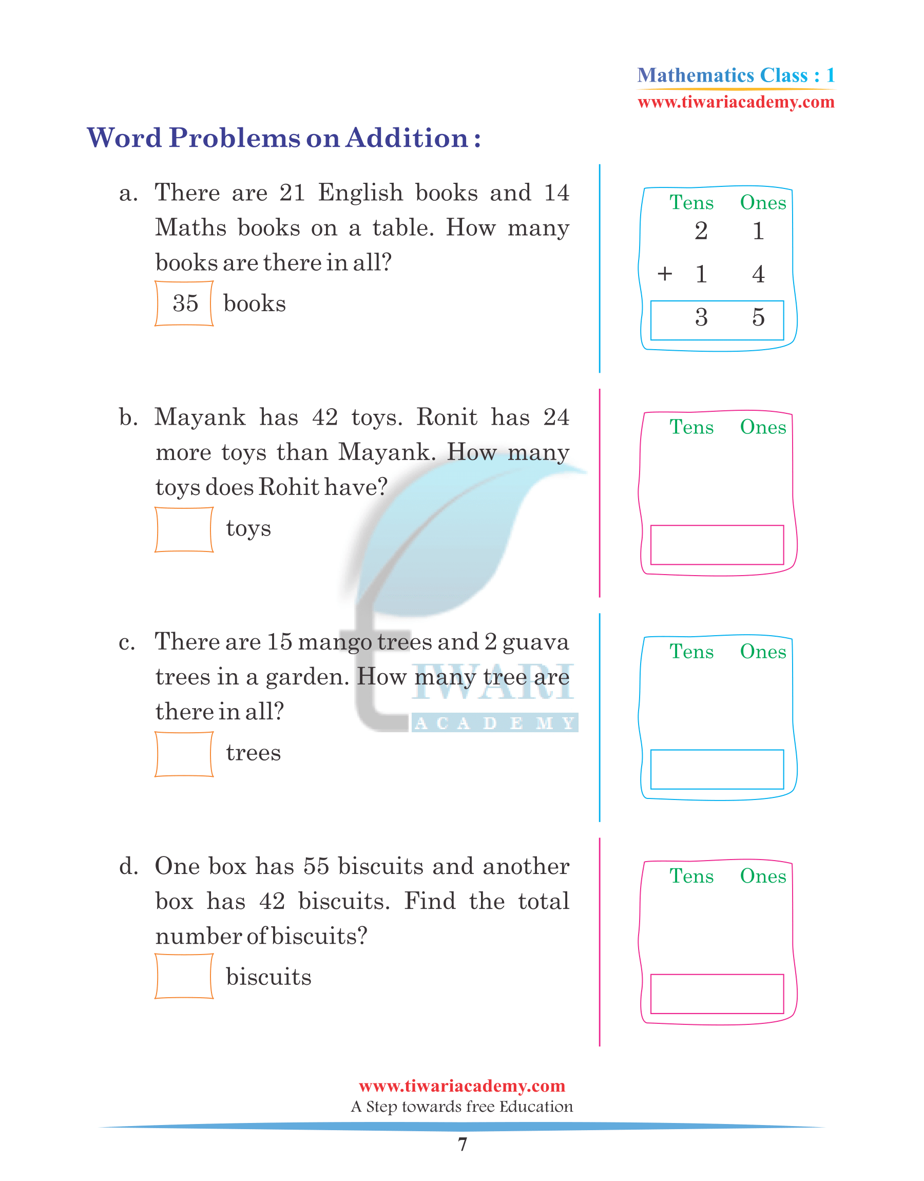 Class 1 Maths Chapter 6 Revision Word problems