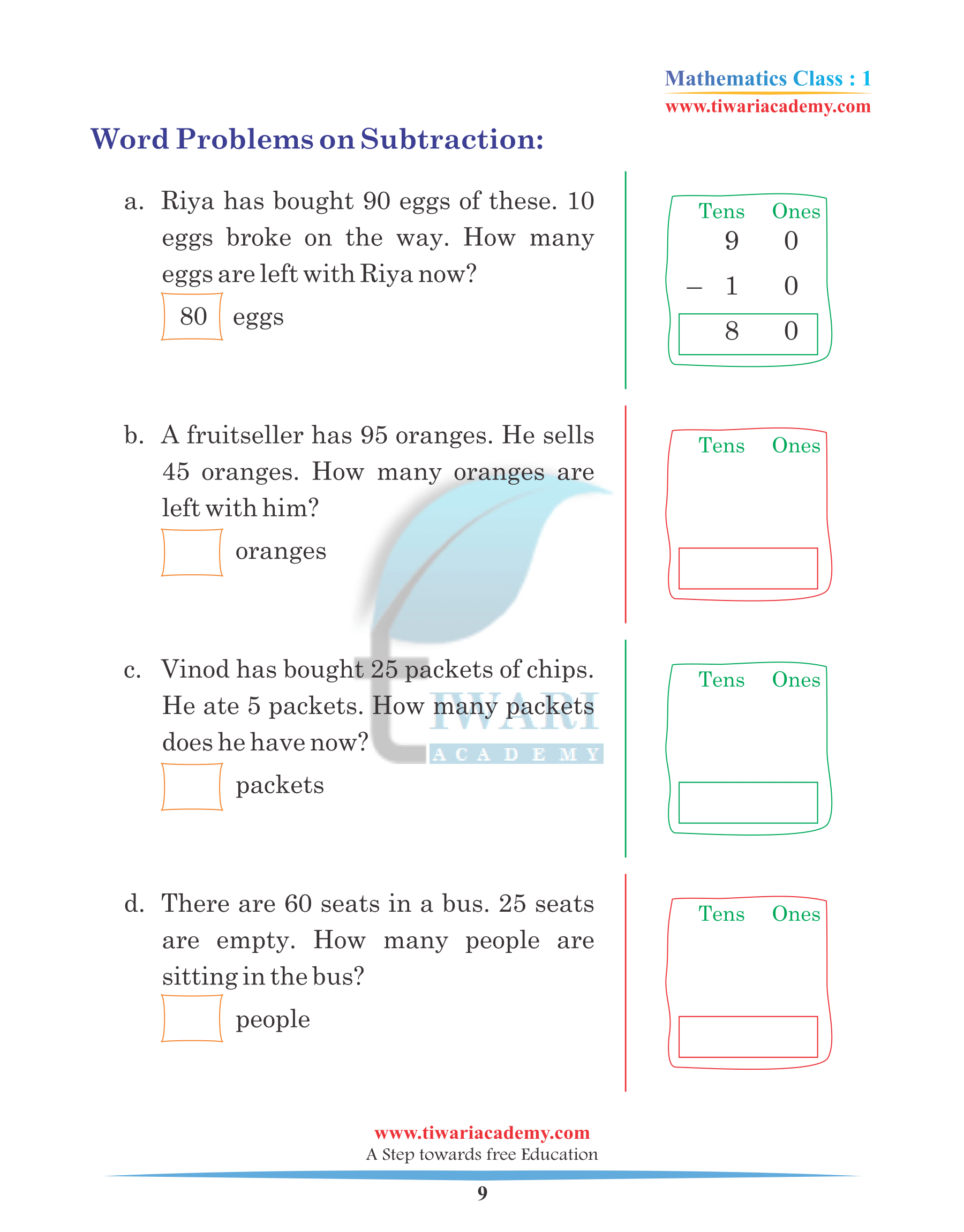 Class 1 Maths Chapter 6 Revision answers