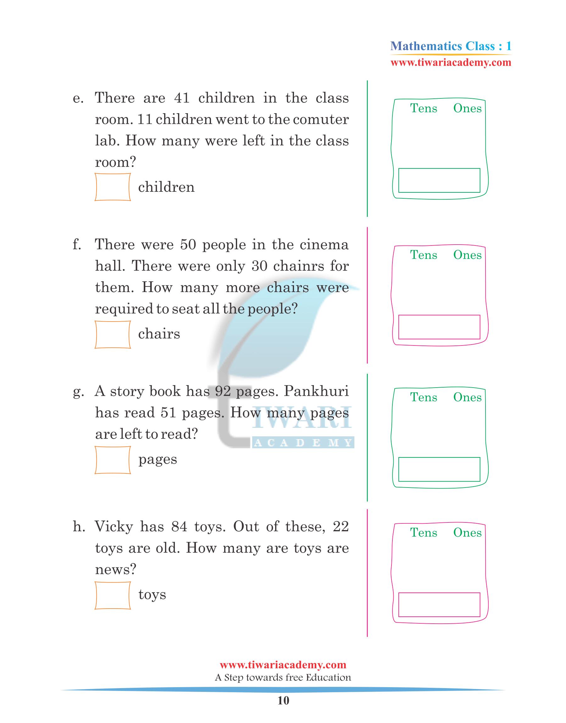 Class 1 Maths Chapter 6 worksheets