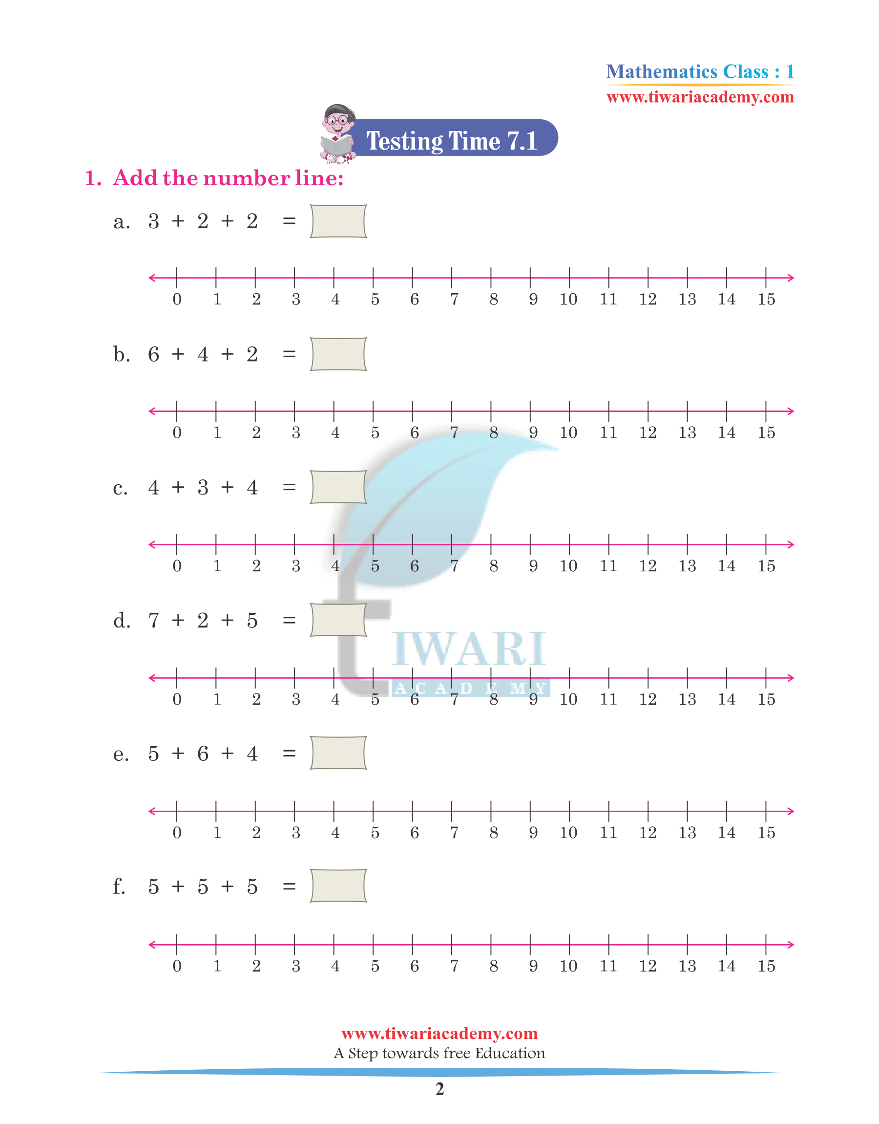 Class 1 Maths Chapter 7 Practice Book exercises