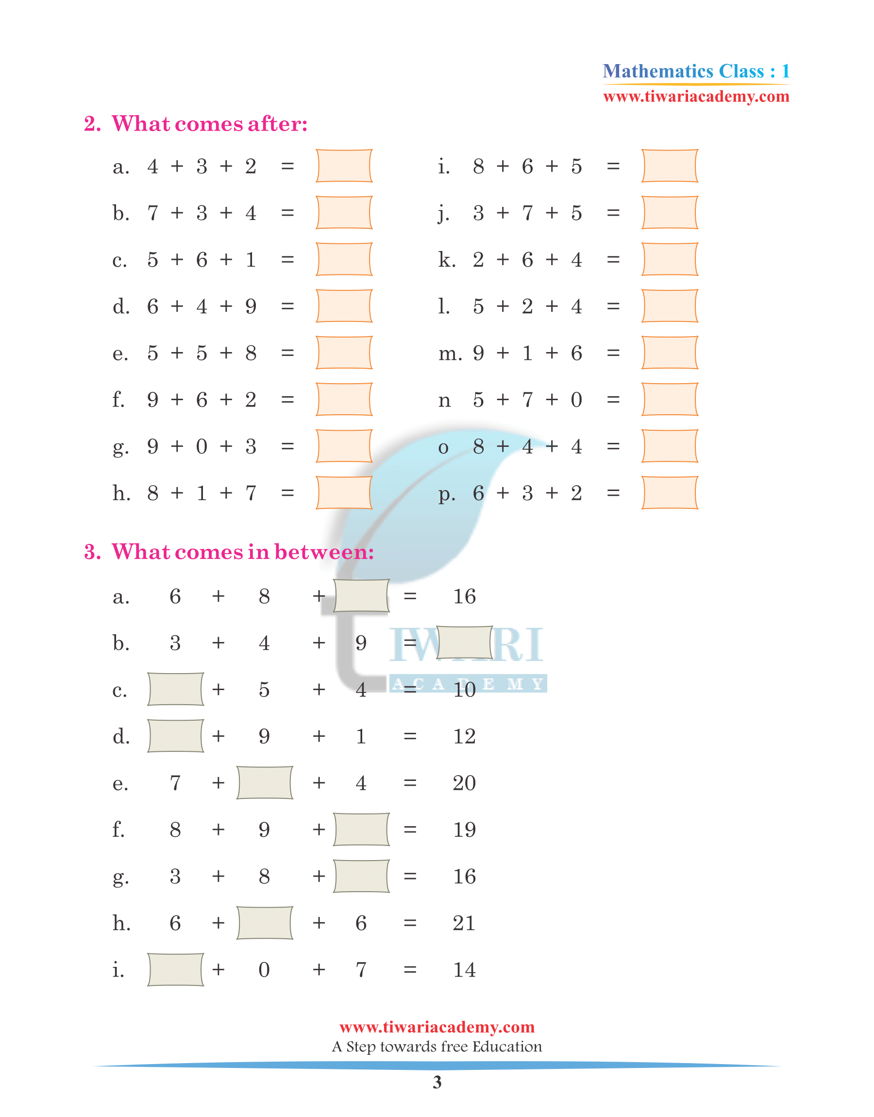 Class 1 Maths Chapter 7 Practice Book question answers