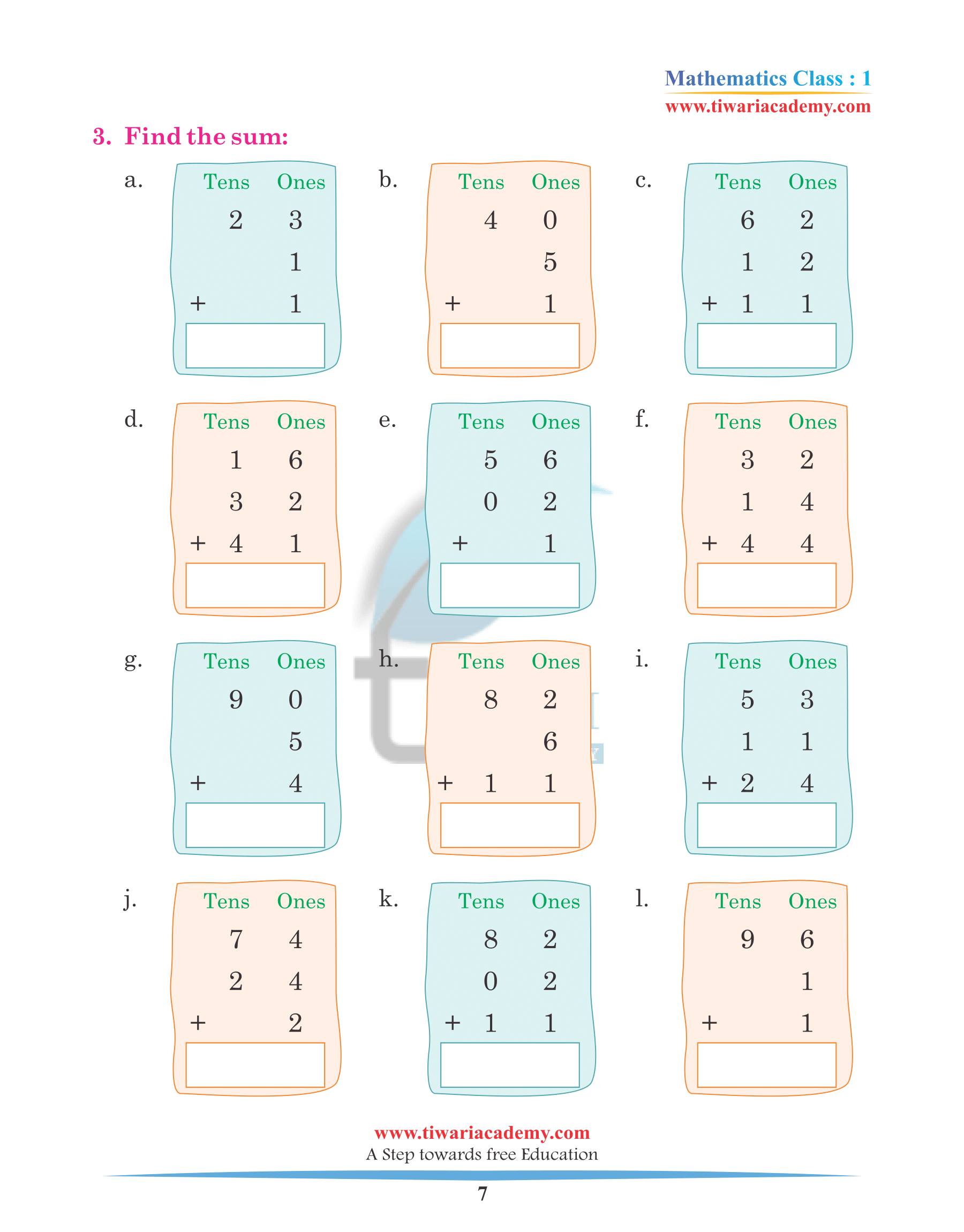 Class 1 Maths Chapter 7 Revision Book Exercises