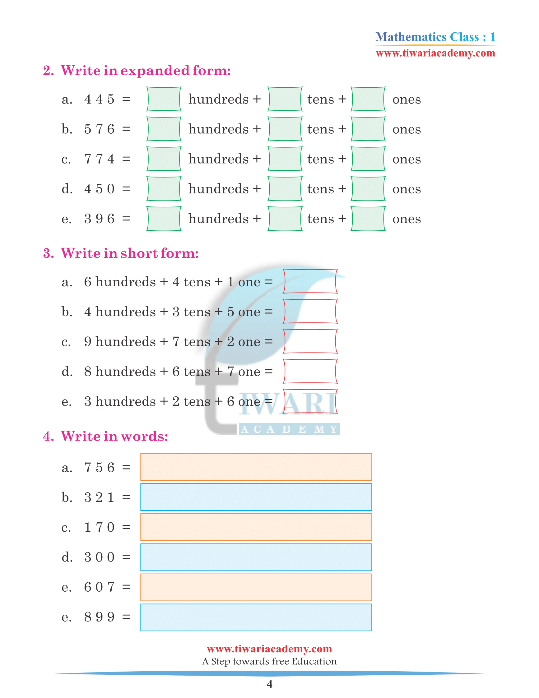 Class 1 Maths Chapter 8 Revision Book