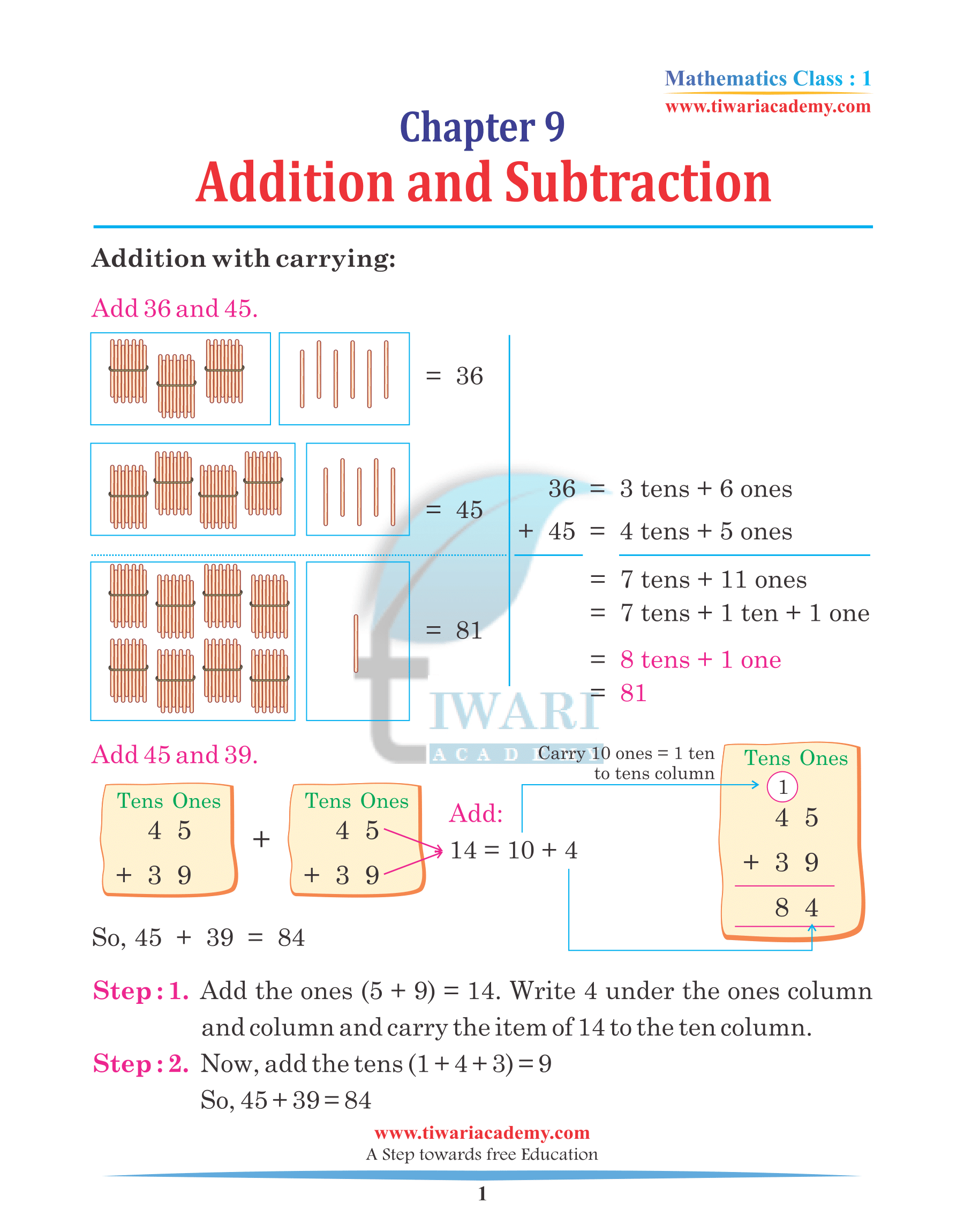 Class 1 Maths Chapter 9 Practice Book