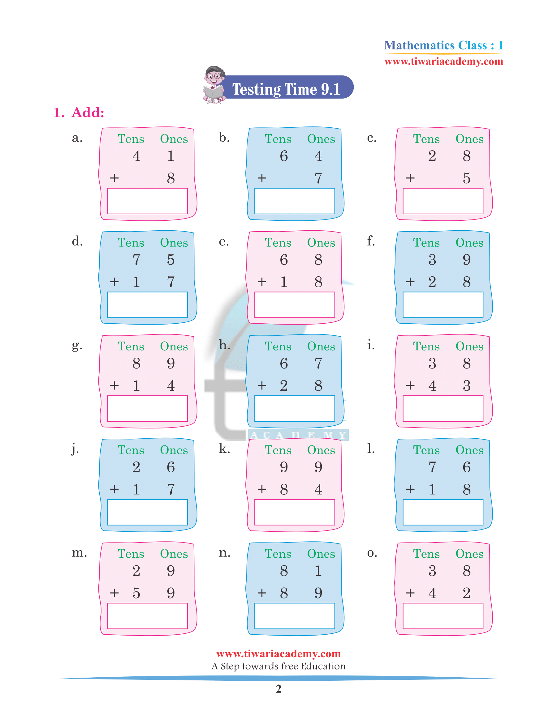 Class 1 Maths Chapter 9 Practice Book questions