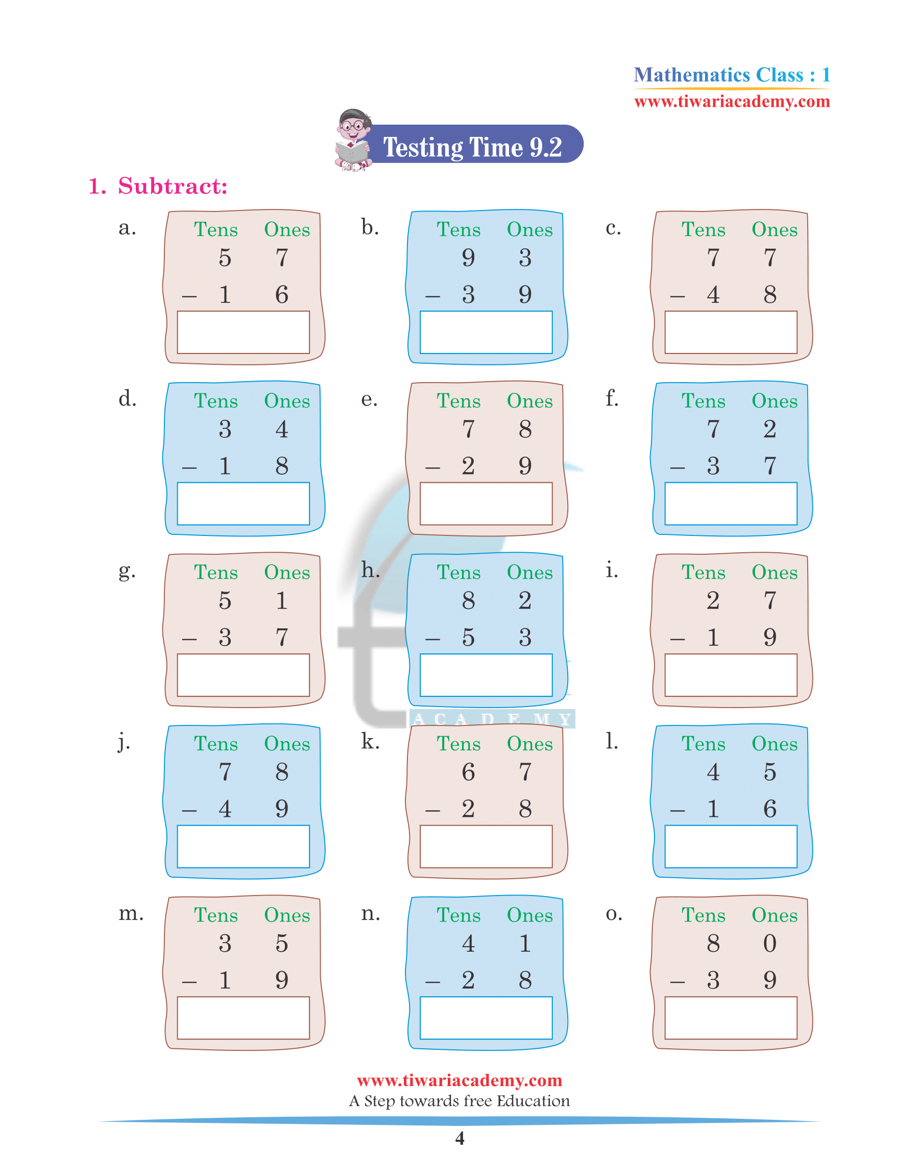 Class 1 Maths Chapter 9 Revision book