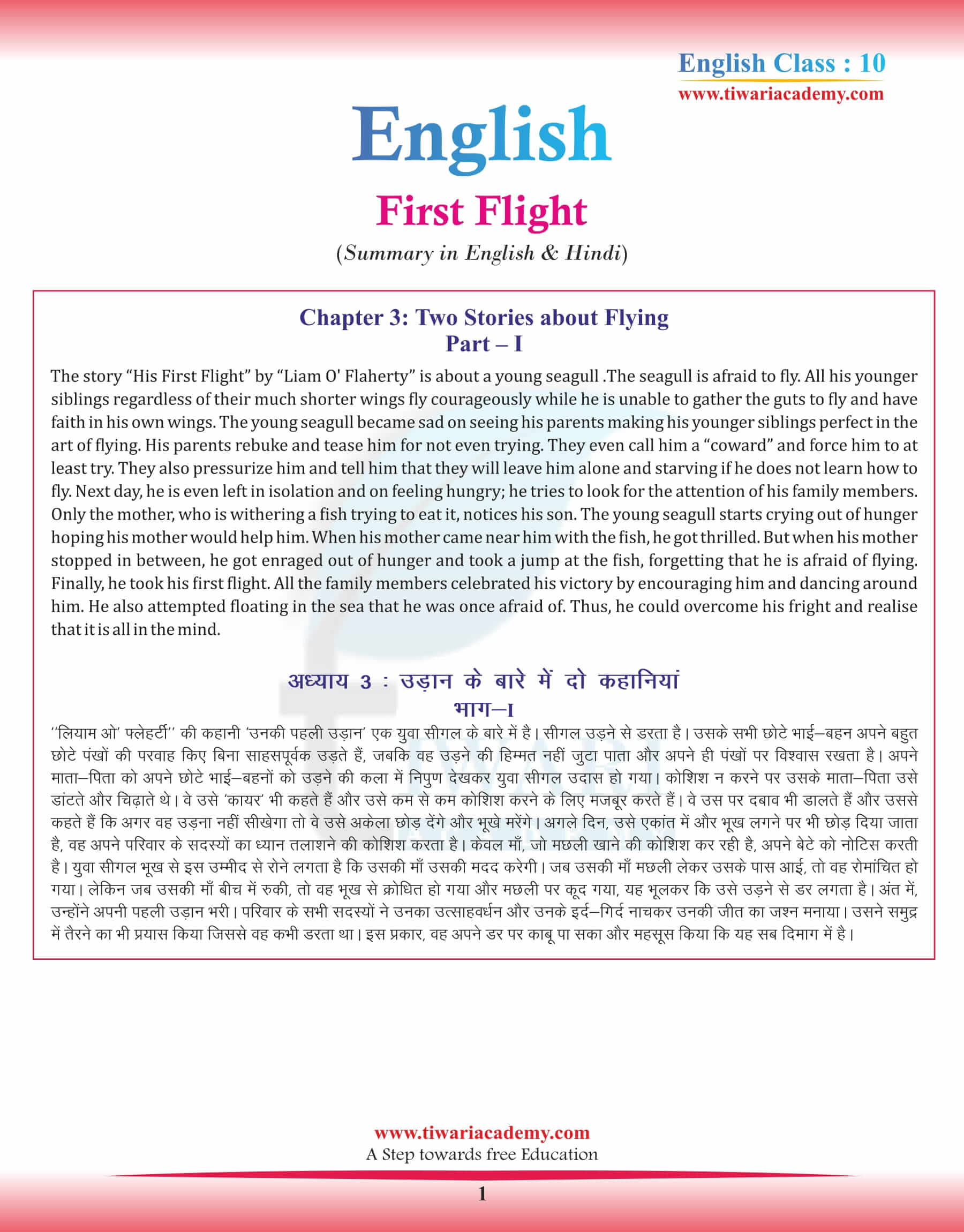 Class 10 English Chapter 3 Summary in Hindi