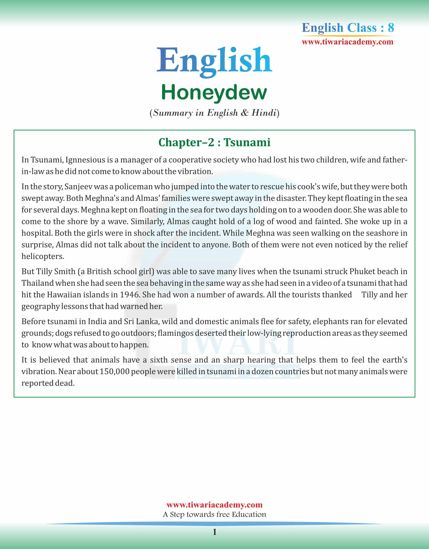 Class 8 English Chapter 2 Summary in English