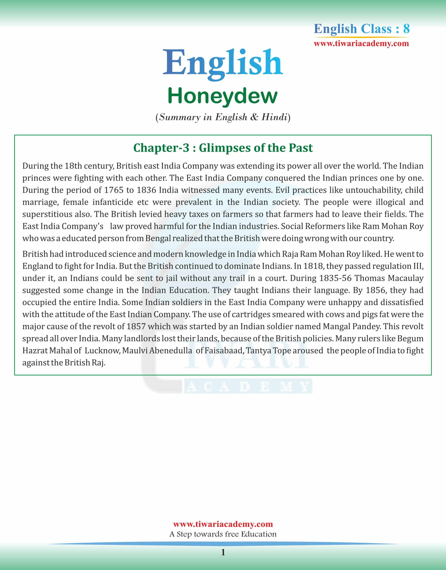 Class 8 English Chapter 3 Summary in English