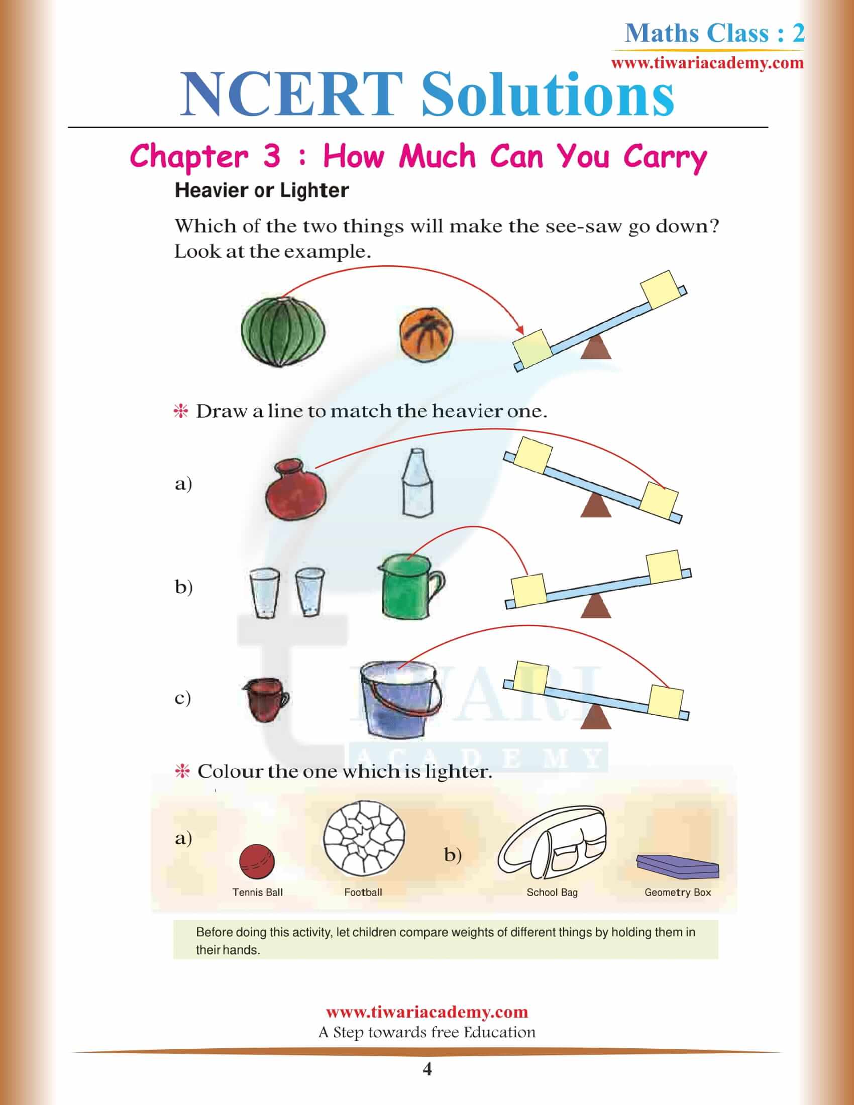 NCERT Solutions for Class 2 Maths Chapter 3 in English Medium