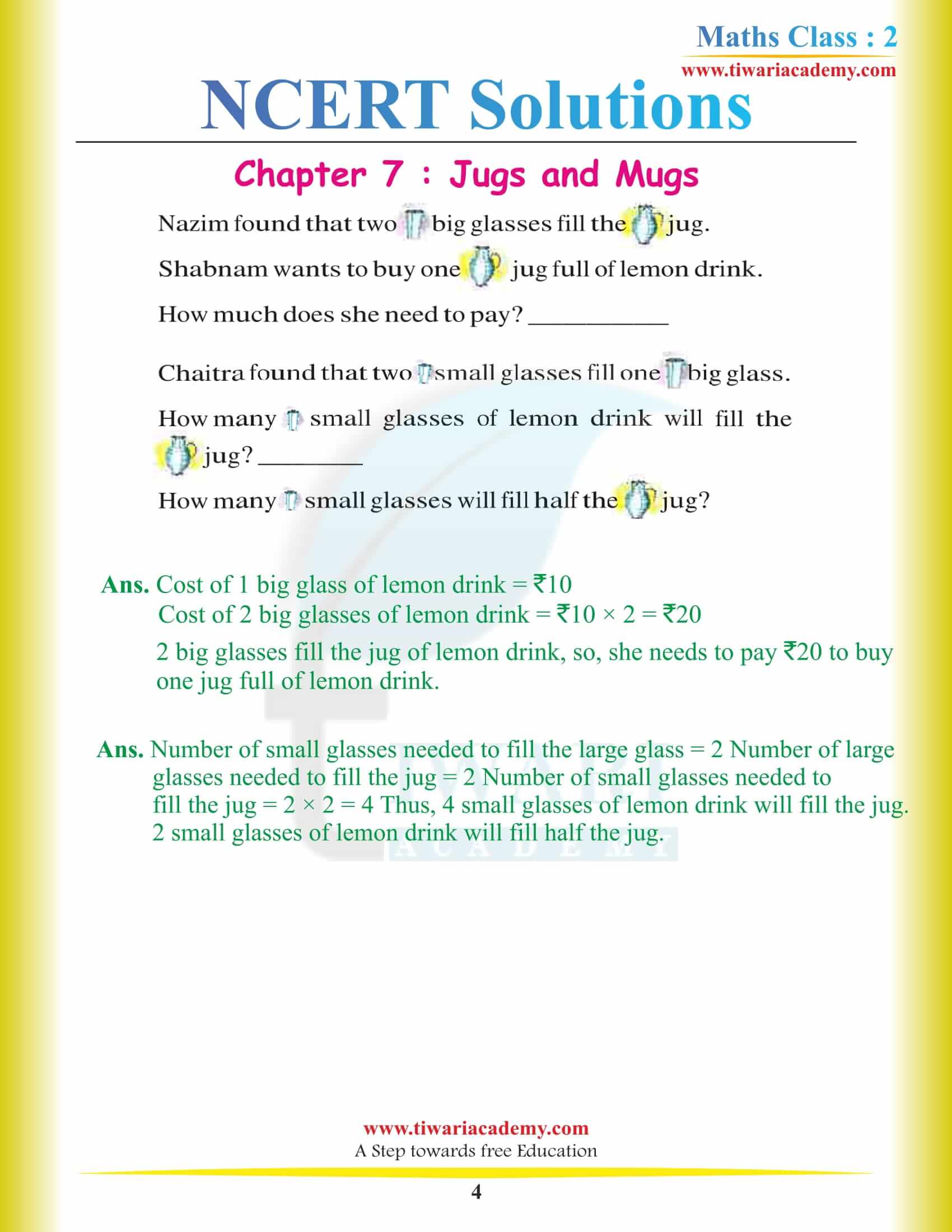 NCERT Solutions for Class 2 Maths Chapter 7 in PDF