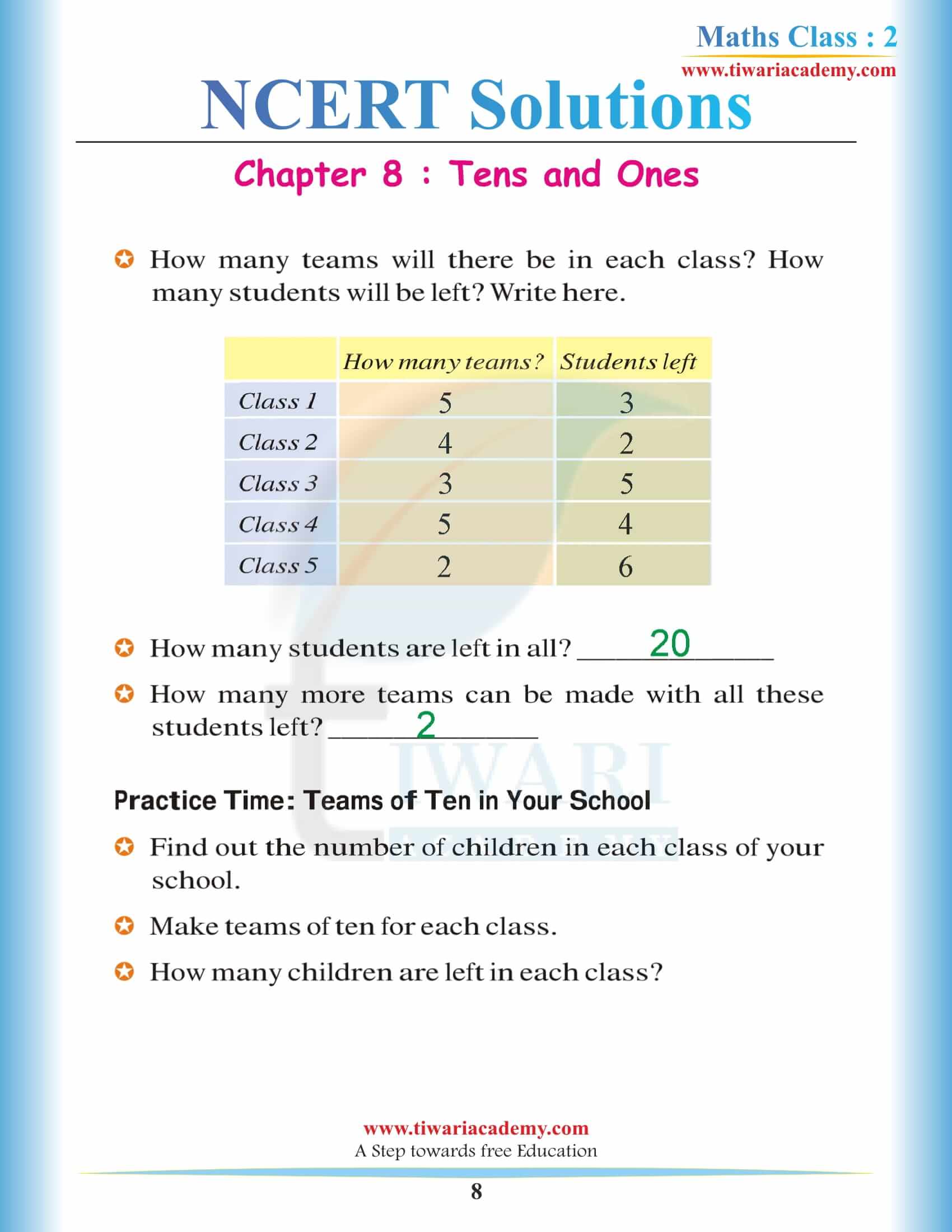 NCERT Solutions for Class 2 Maths Chapter 8 download