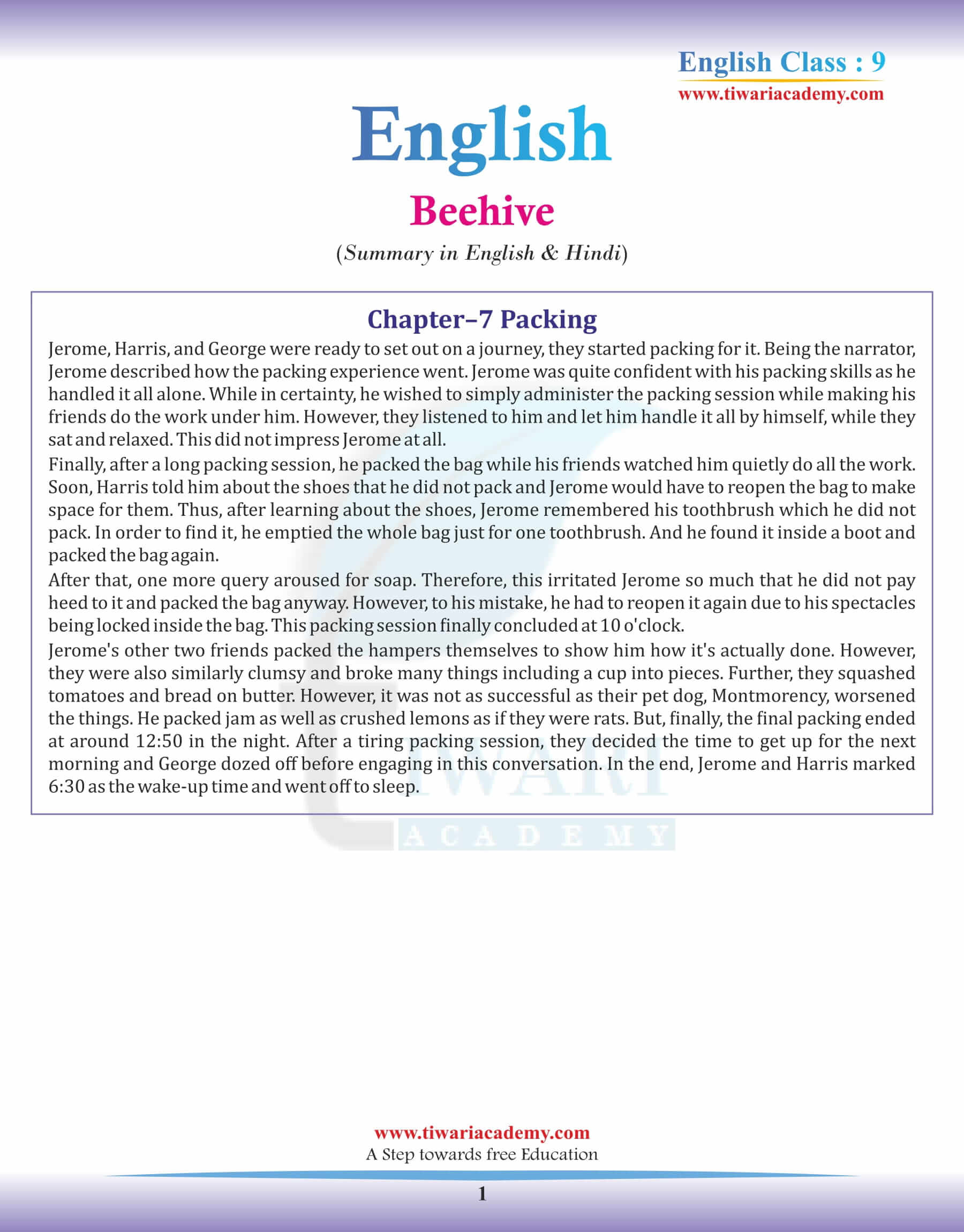 9th English Beehive Chapter 7 Summary in English