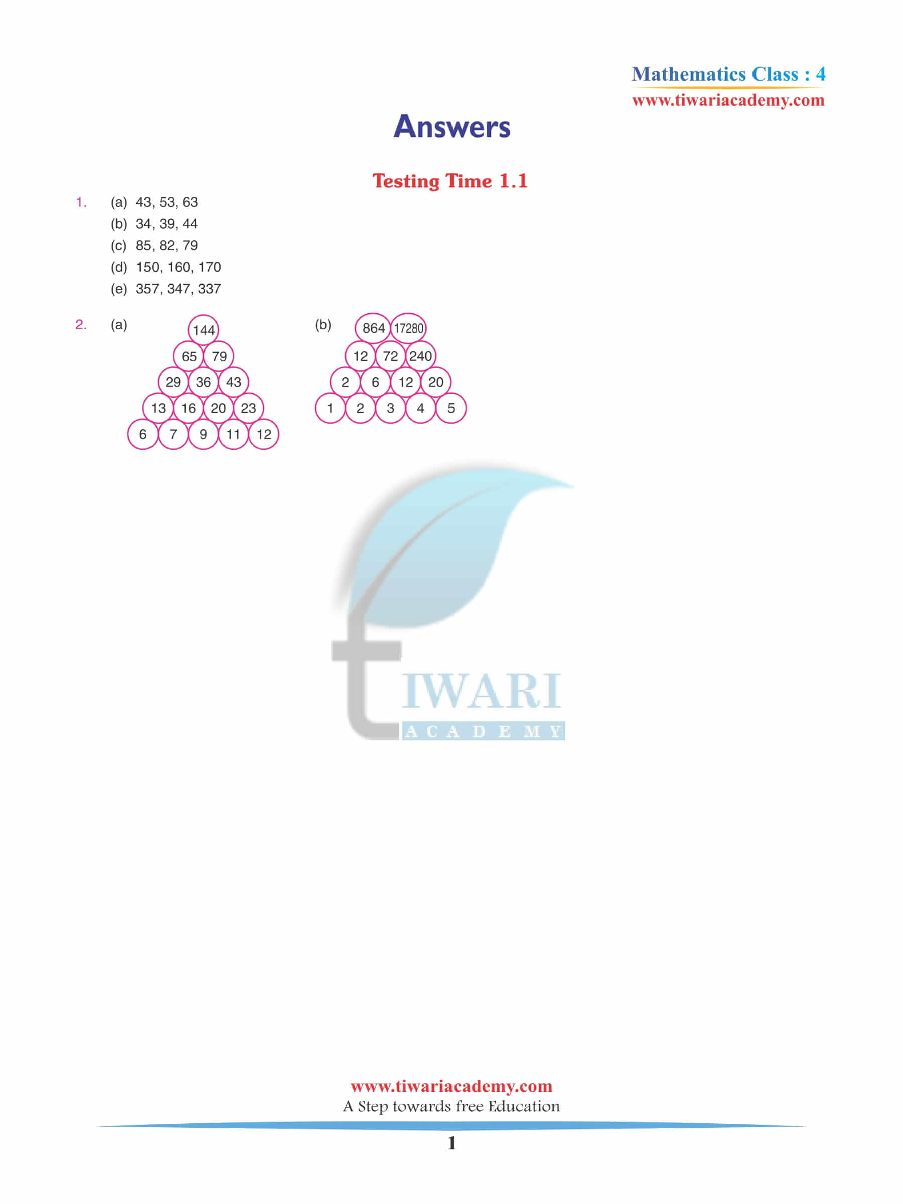 Class 4 Maths Chapter 1 Revision Book Answers