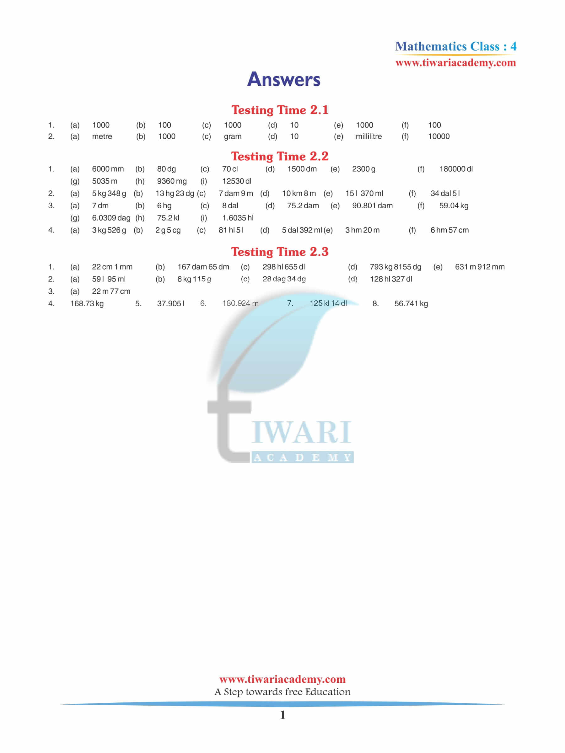 Class 4 Maths Chapter 2 Revision Book Answers