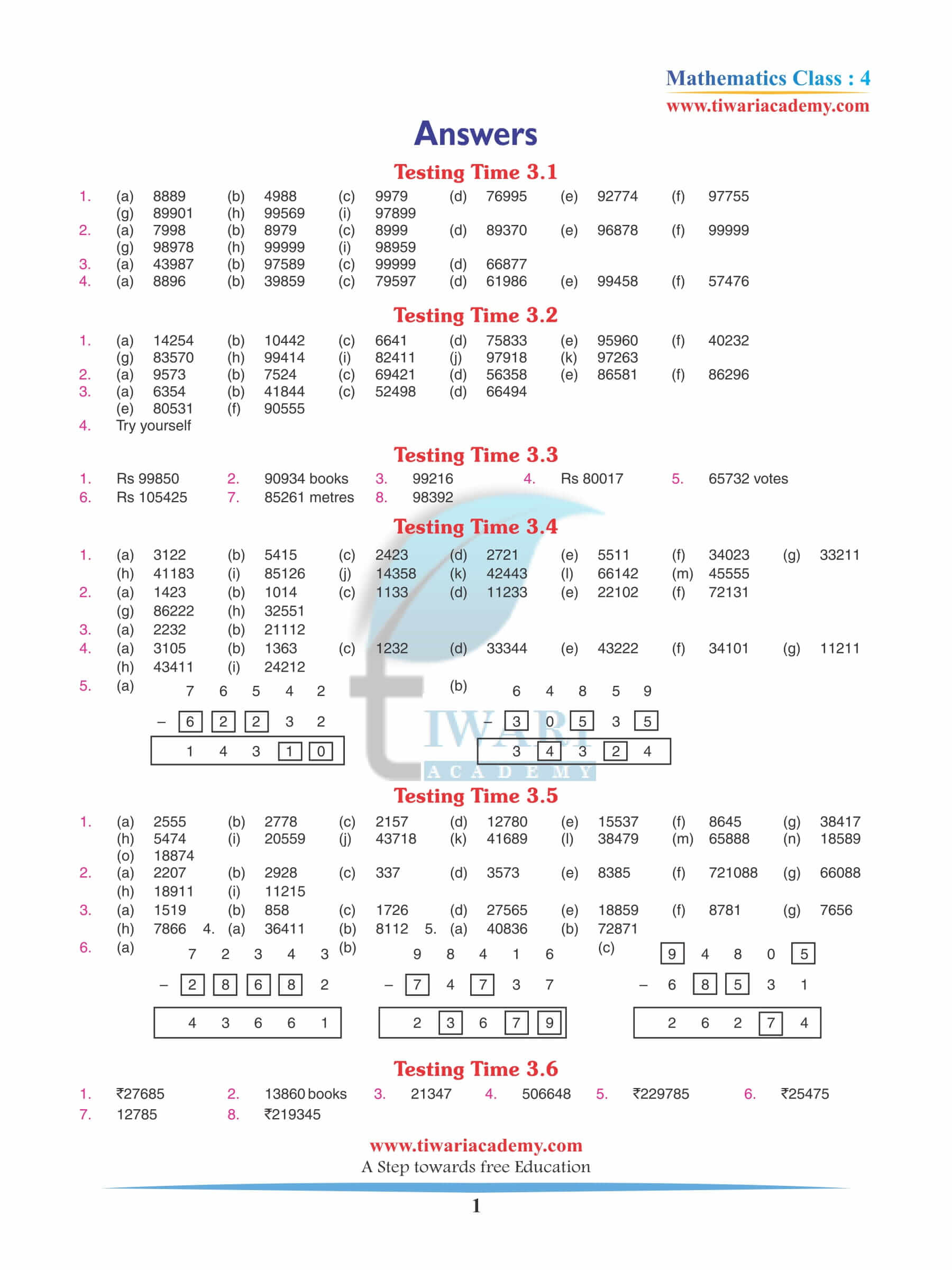 Class 4 Maths Chapter 3 Revision Book Answers