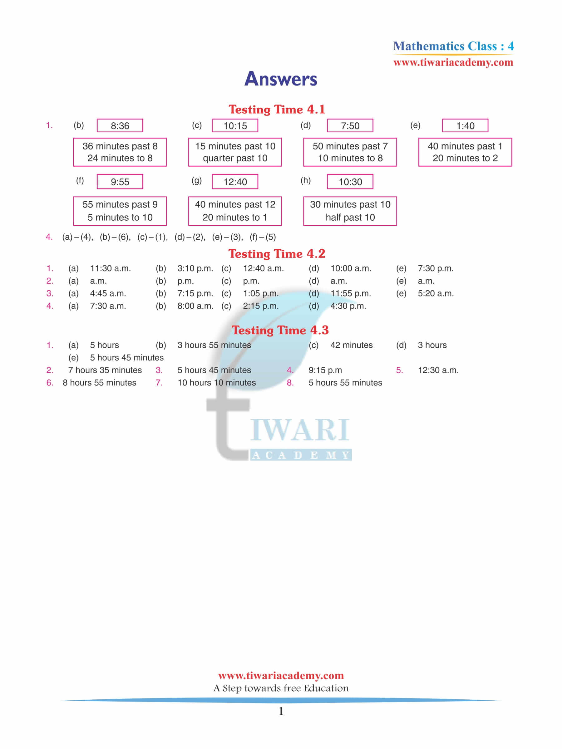 Class 4 Maths Chapter 4 Revision Book Answers