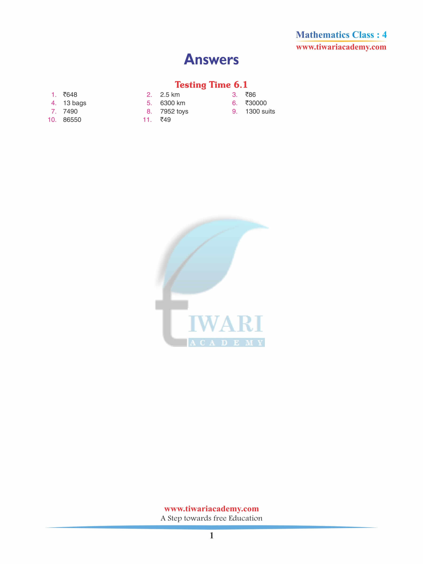 Class 4 Maths Chapter 6 Revision Book Answers