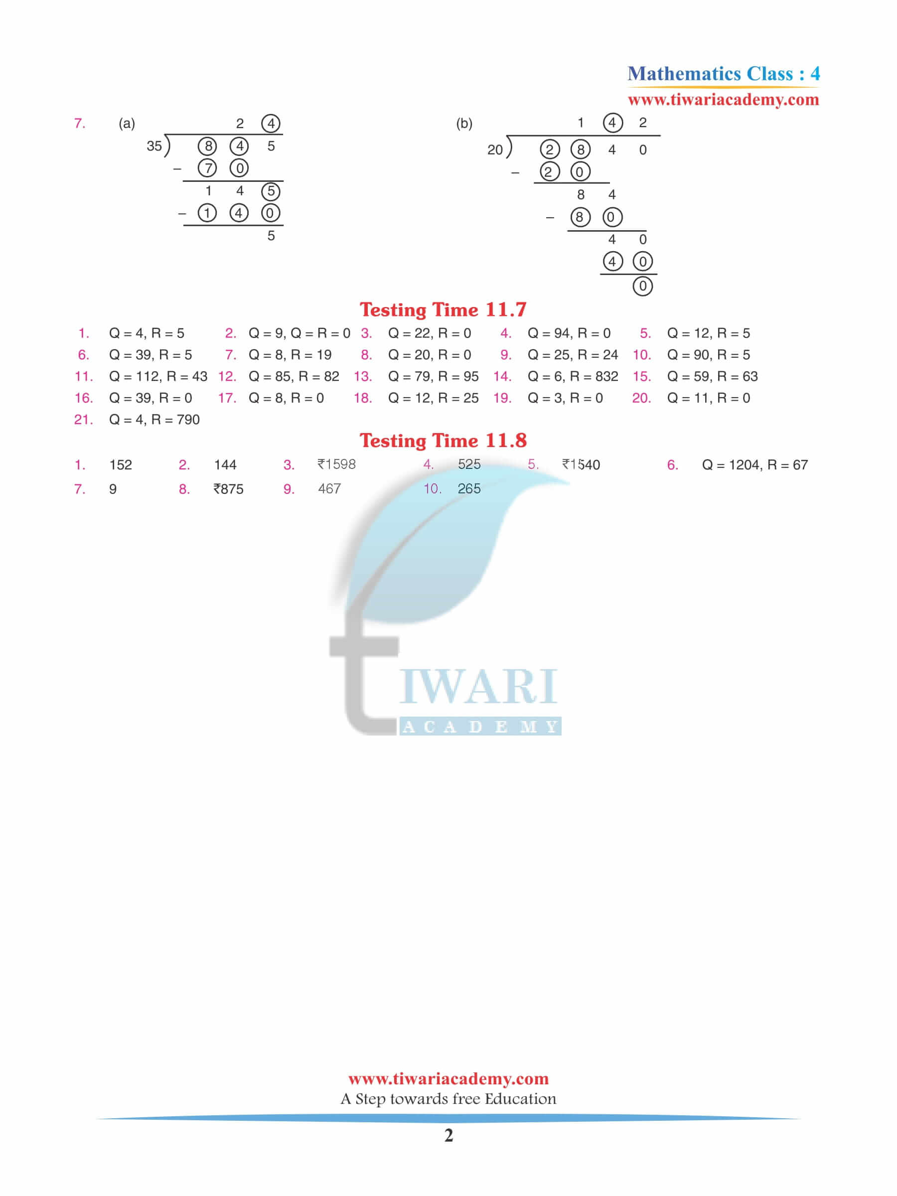 Class 4 Maths Chapter 11 Revision Book Answers in PDF