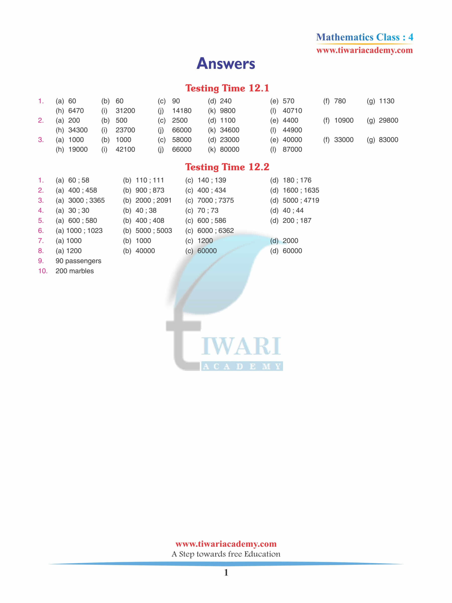 Class 4 Maths Chapter 12 Revision Book Answers