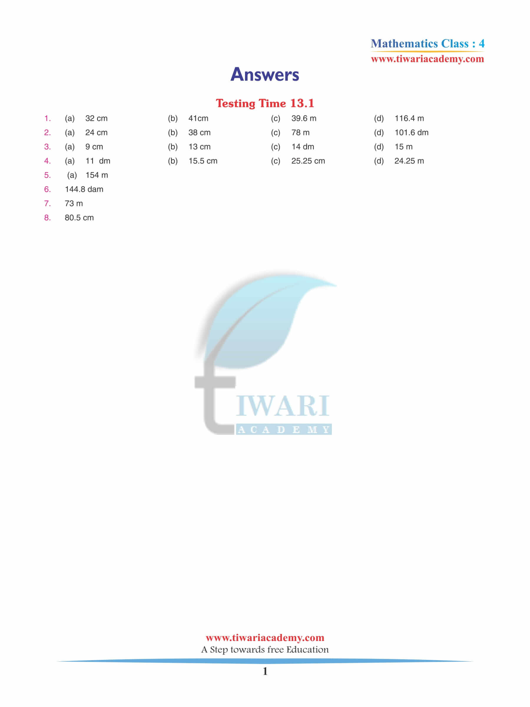 Class 4 Maths Chapter 13 Revision Book Answers