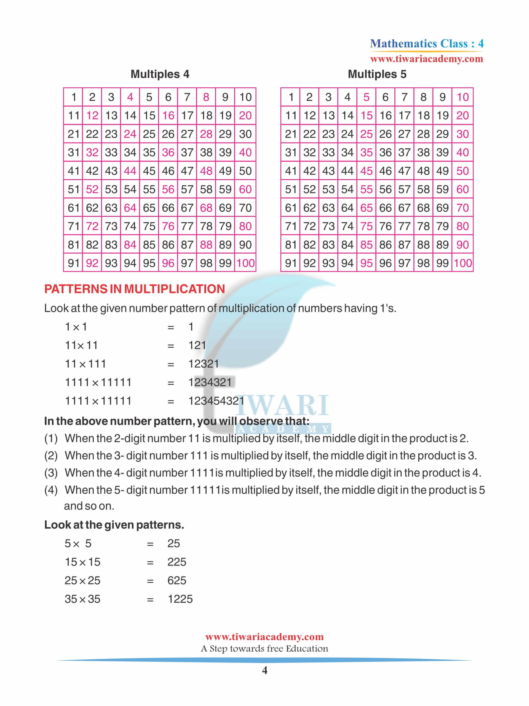 Class 4 Maths Chapter 1 Practice book