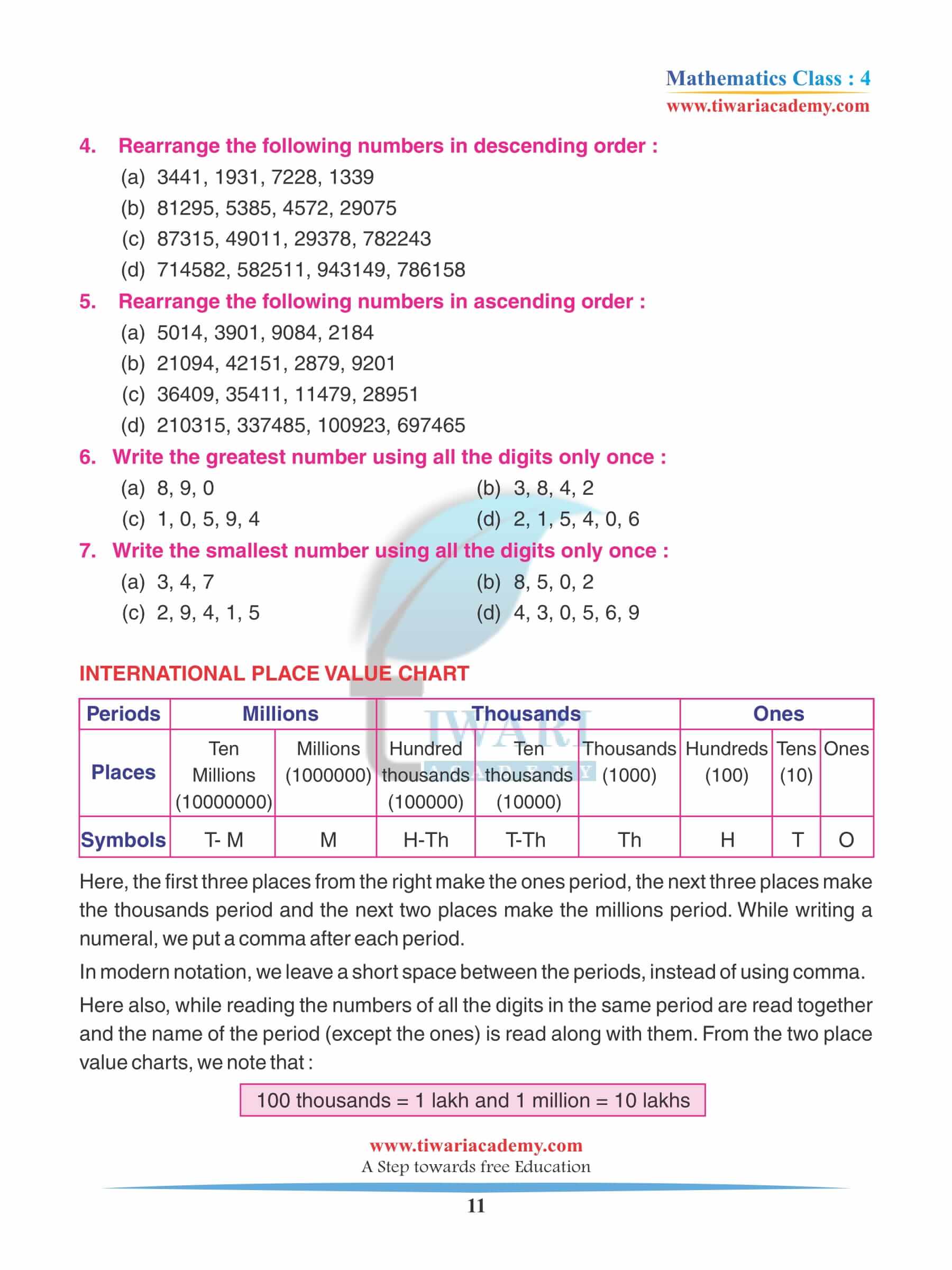 Class 4 Maths Chapter 10 Practice Assignments