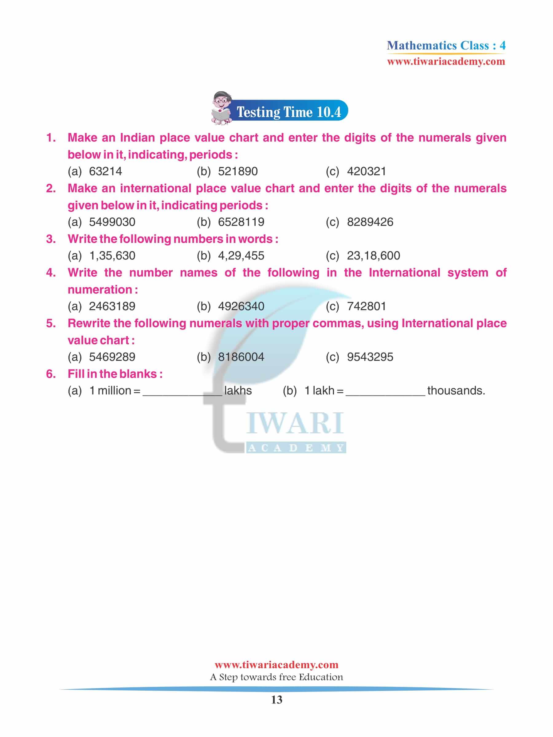 Class 4 Maths Chapter 10 Practice Revision Exercises