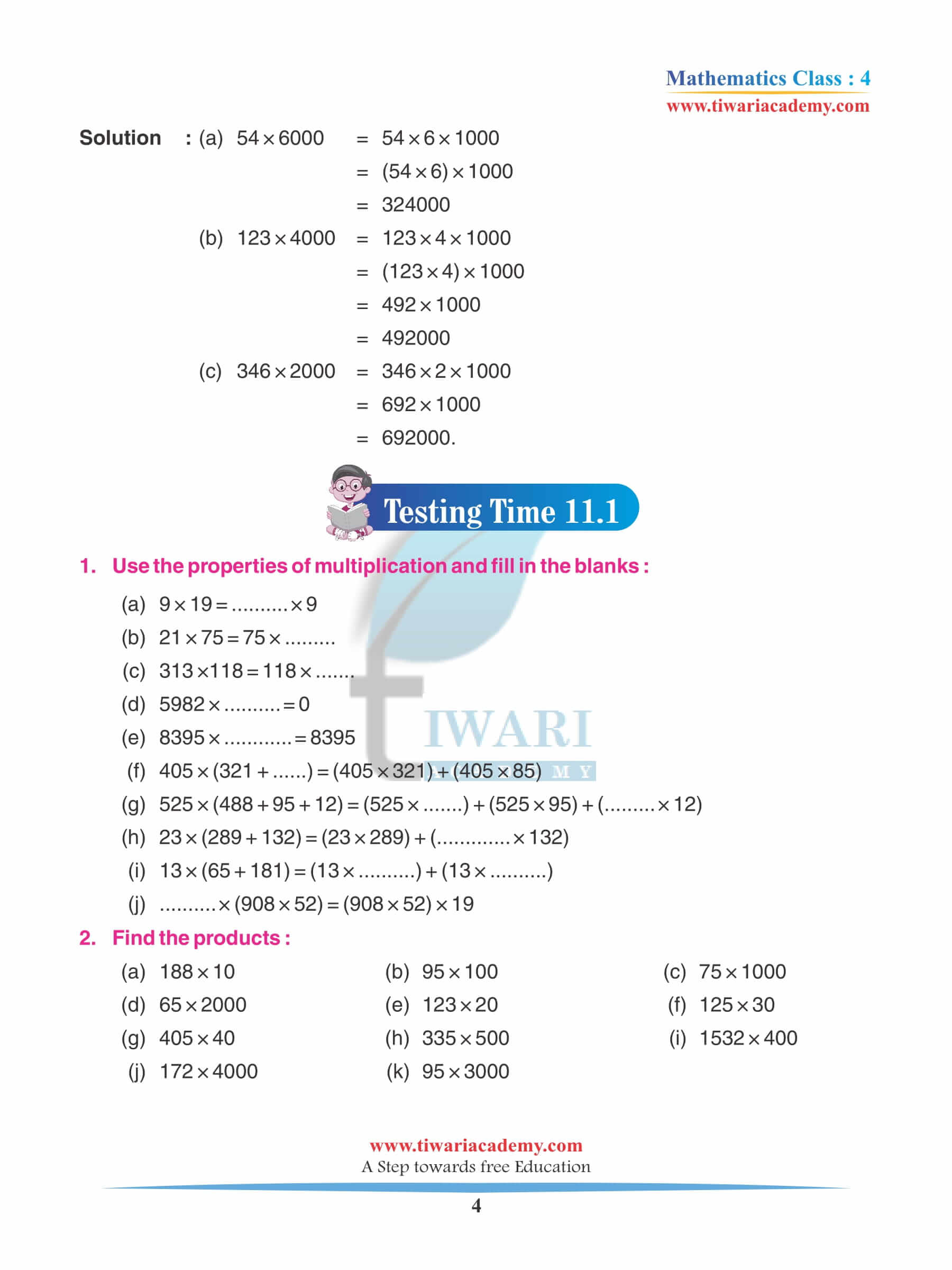 Class 4 Maths Chapter 11 Revision exercises