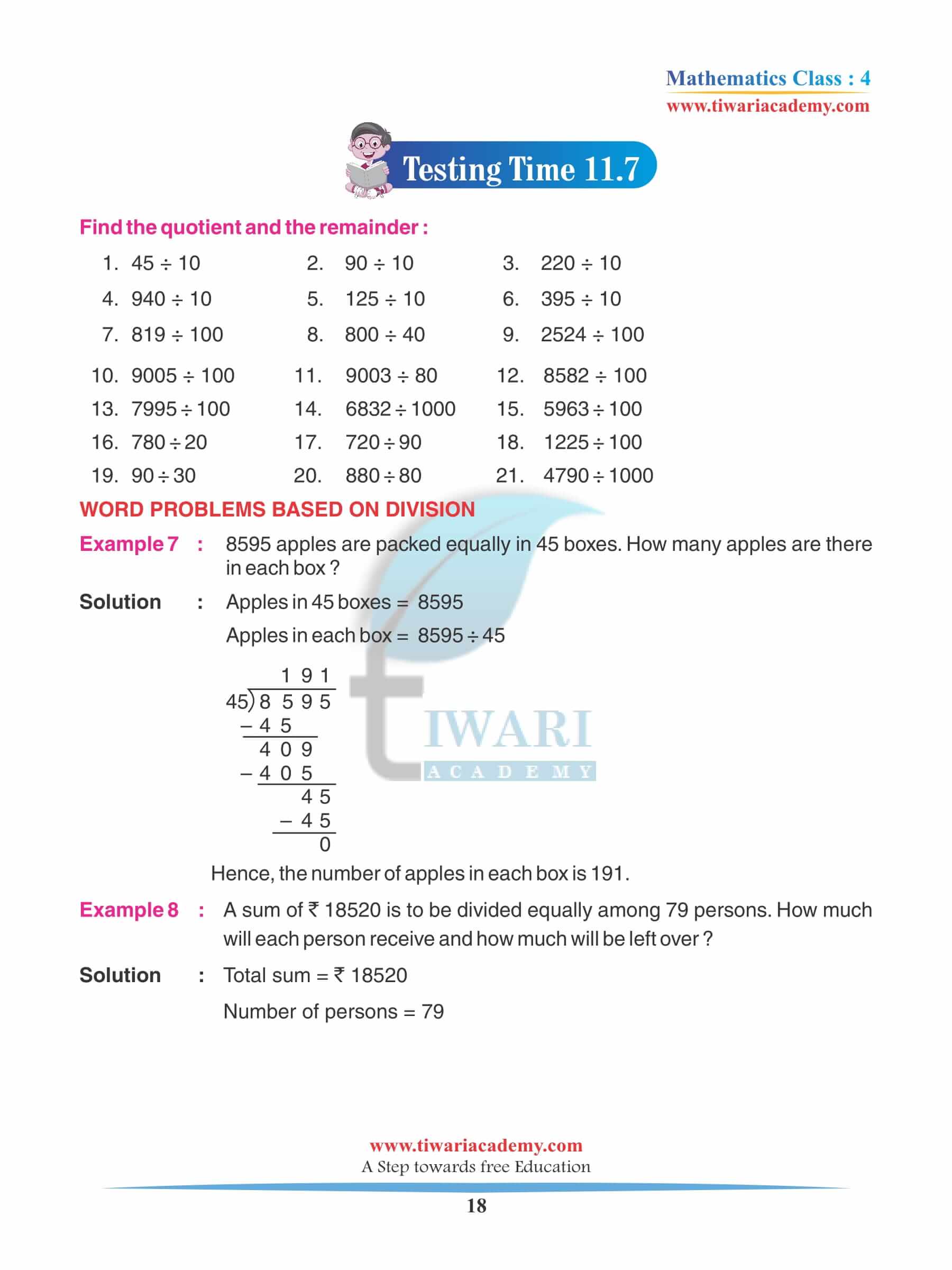 Class 4 Maths Chapter 11 Extra assignments