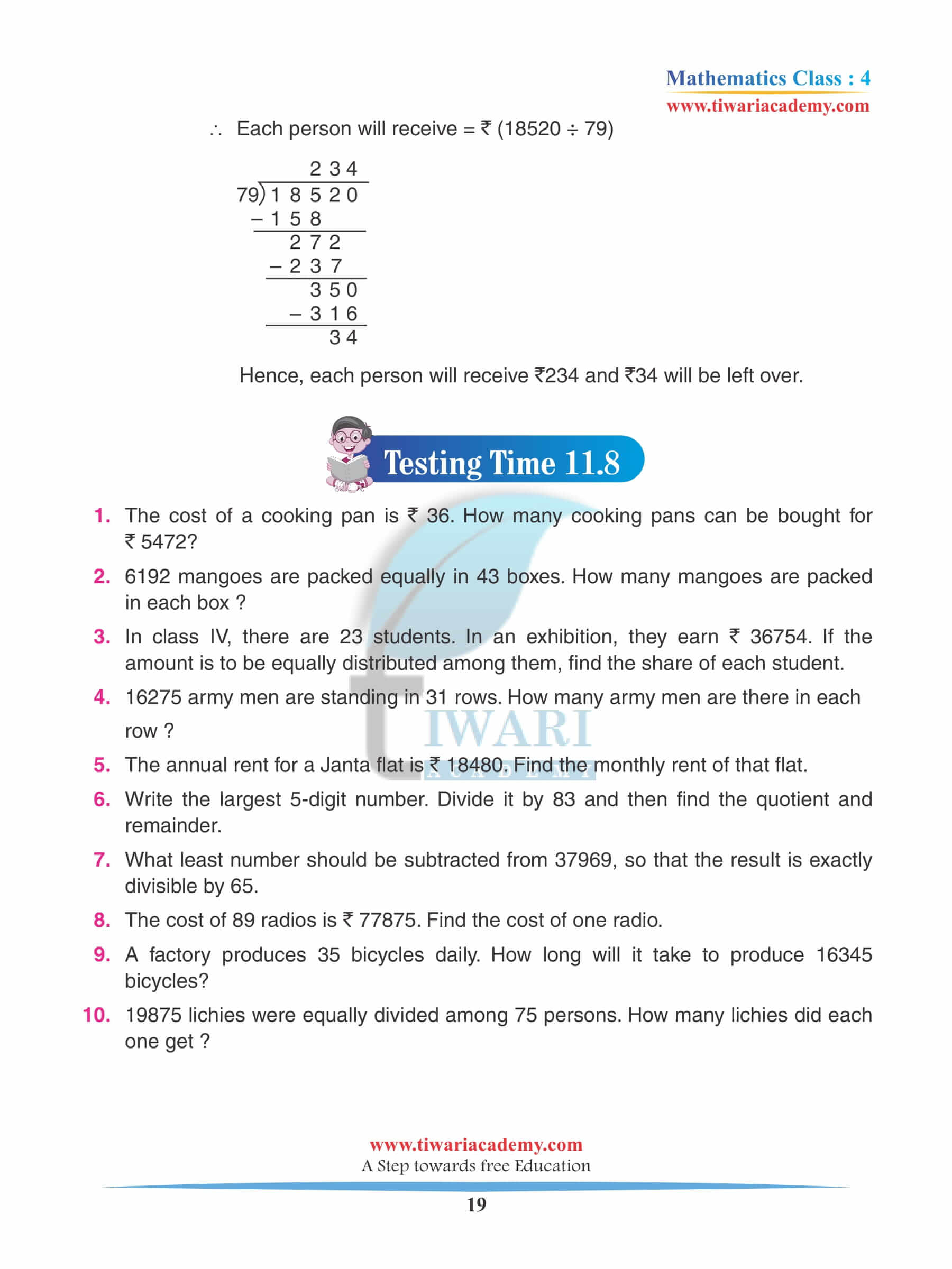 Class 4 Maths Chapter 11 Extra exercises