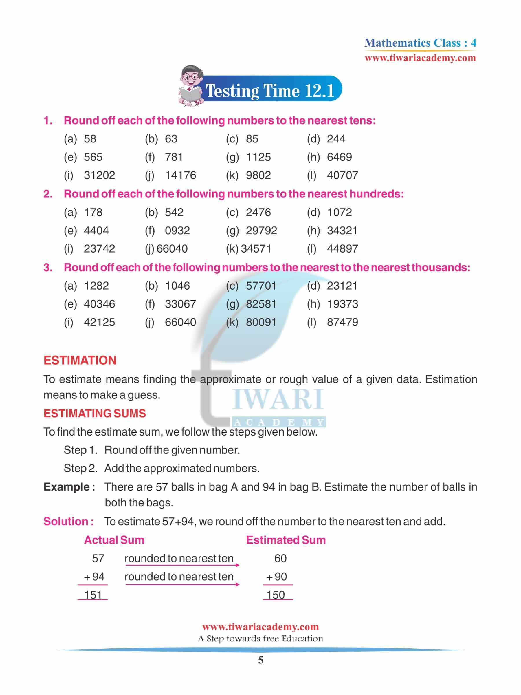 Class 4 Maths Chapter 12 Revision Exercises