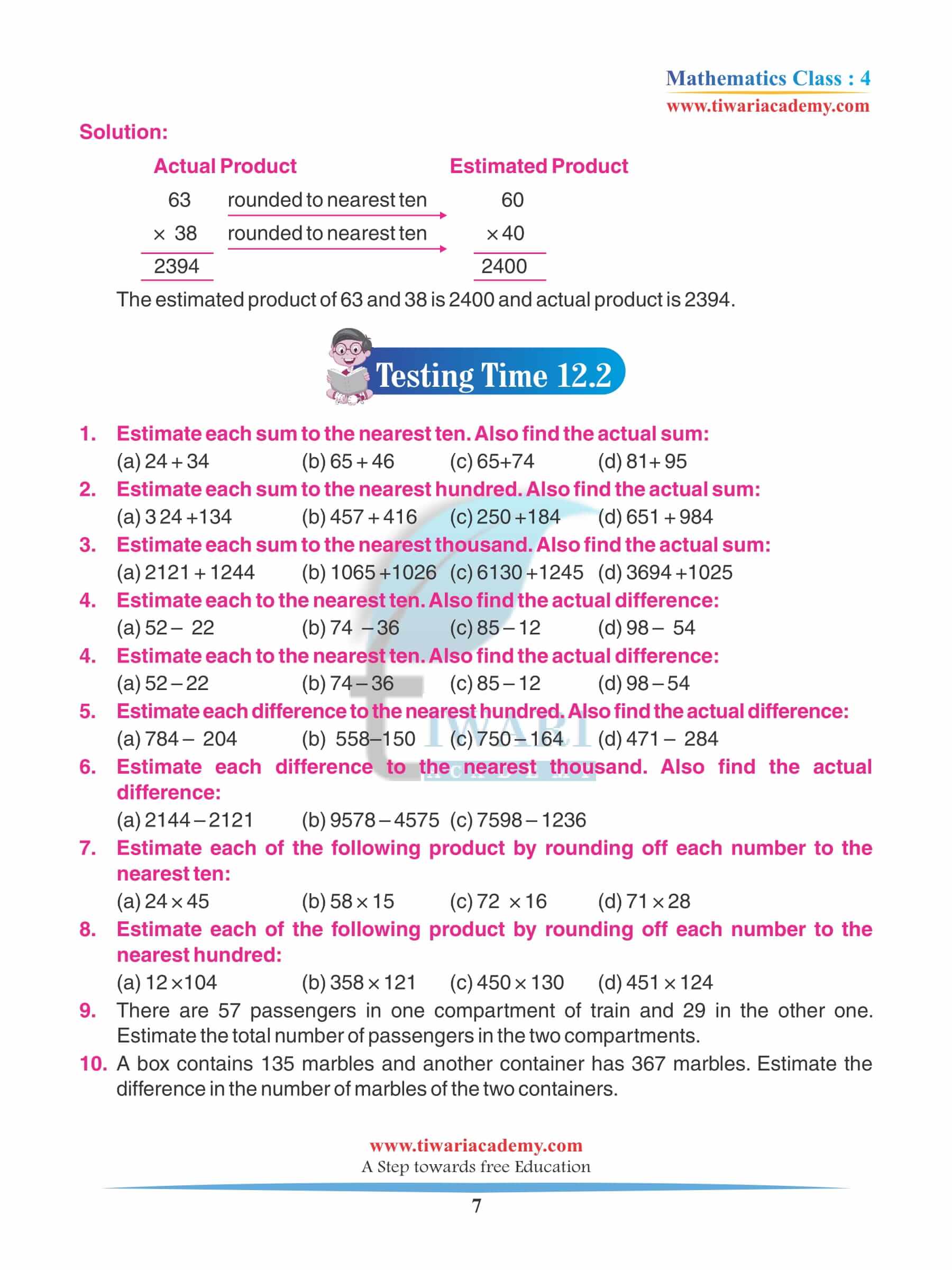 Class 4 Maths Chapter 12 Practice Exercises
