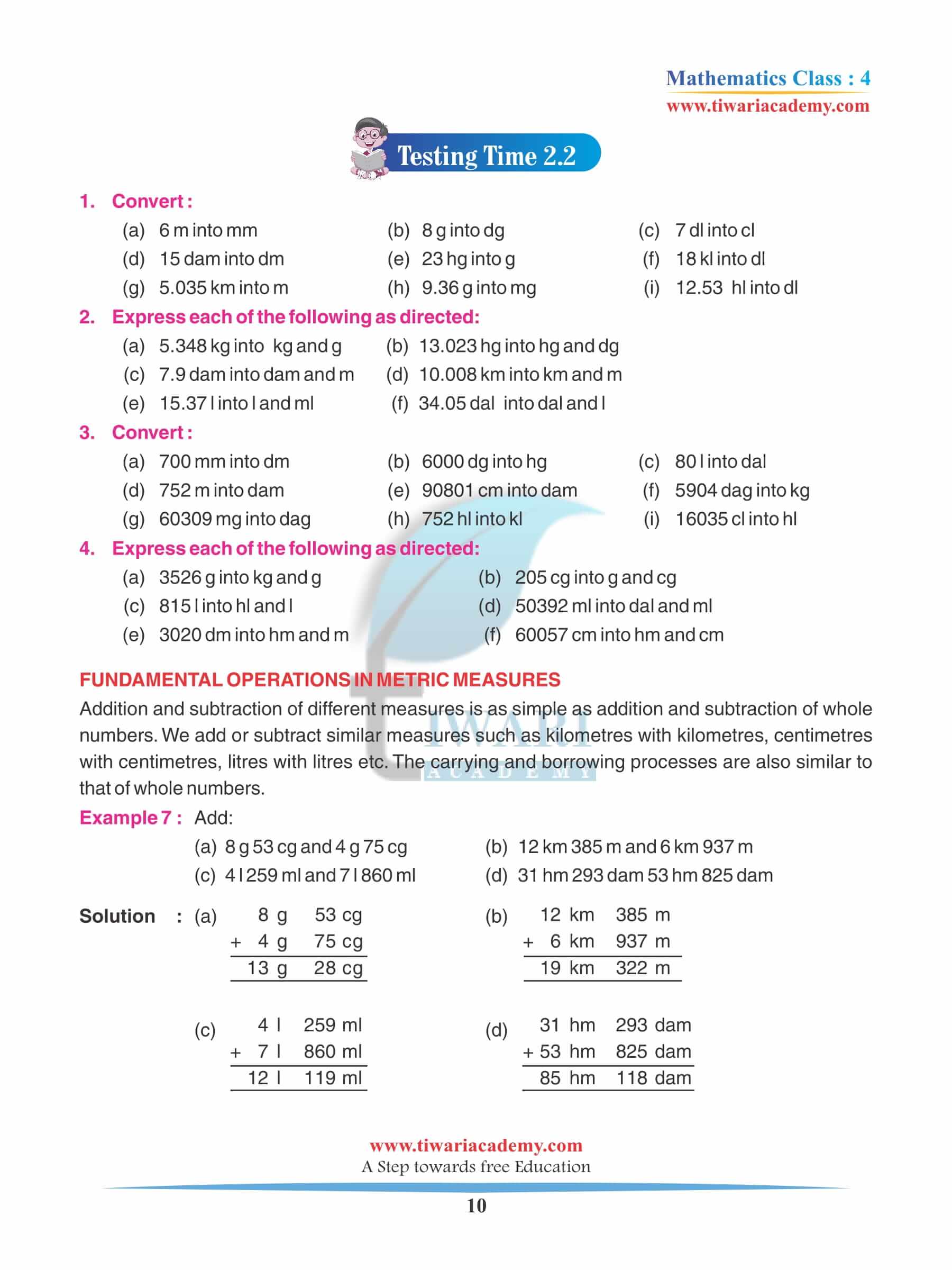 Class 4 Maths Chapter 2 Practice Exercise