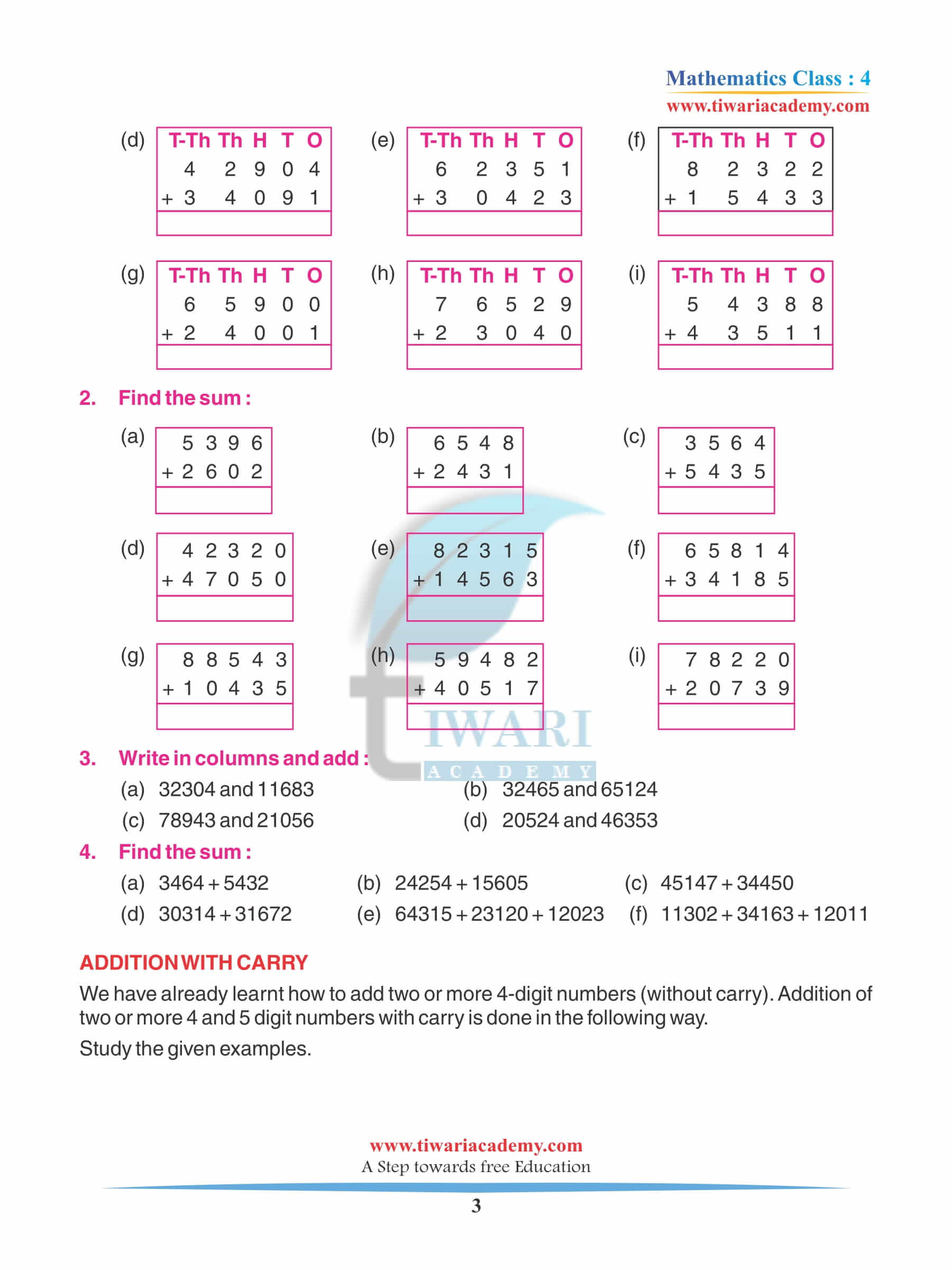 Class 4 Maths Chapter 3 Revision assignments