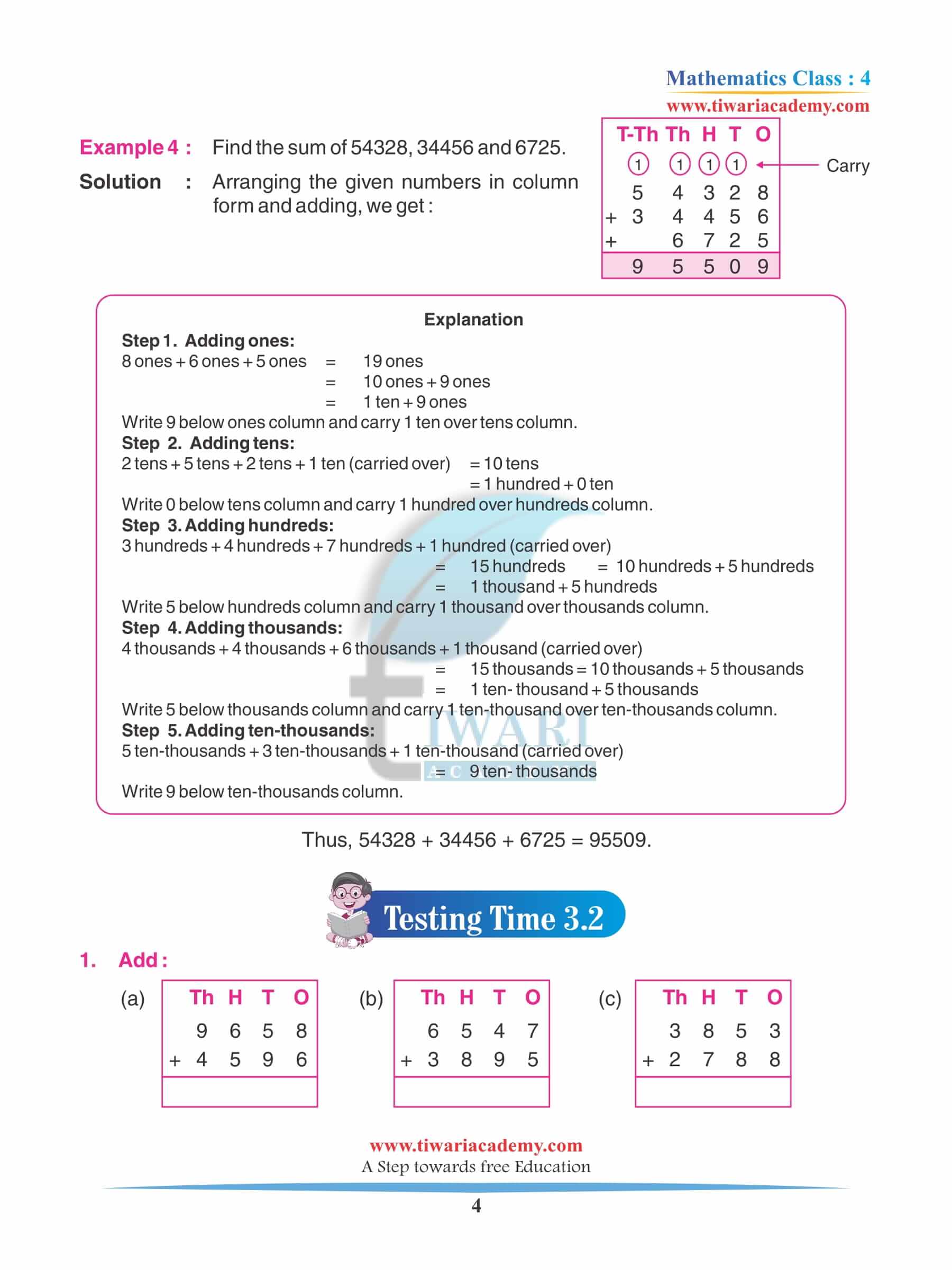 Class 4 Maths Chapter 3 Revision exercises