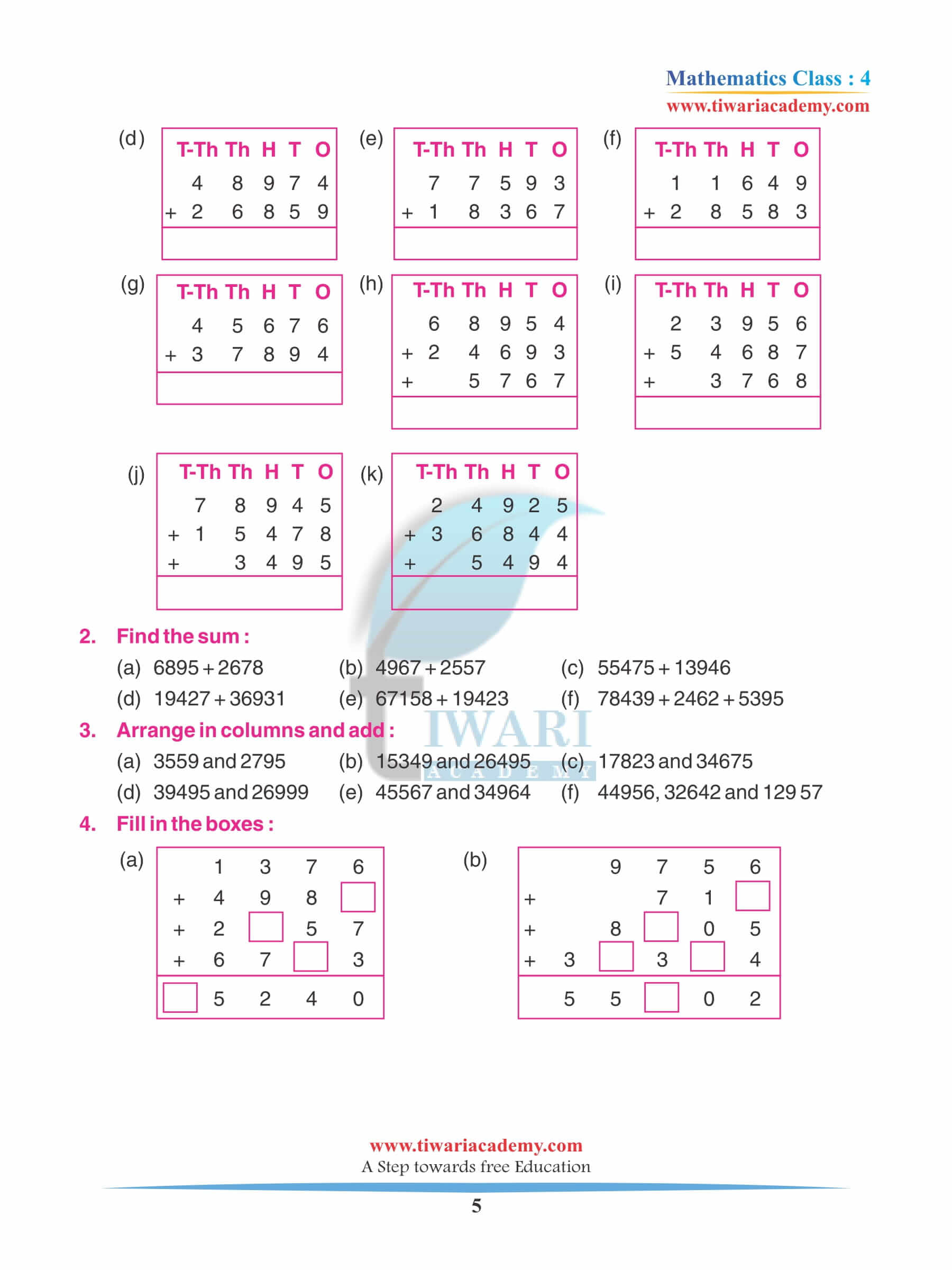 Class 4 Maths Chapter 3 Revision worksheet