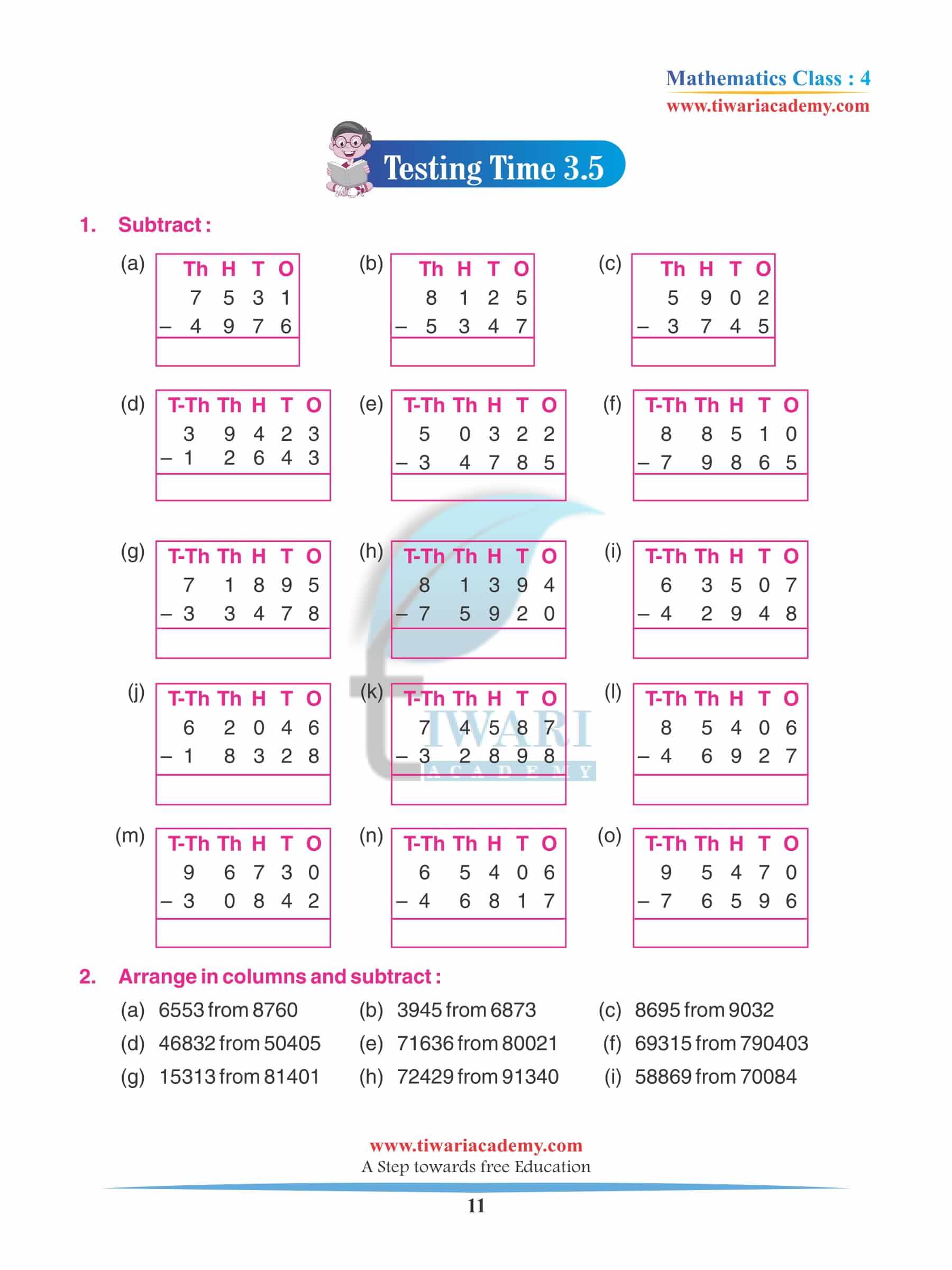 Class 4 Maths Chapter 3 Practice Exercises