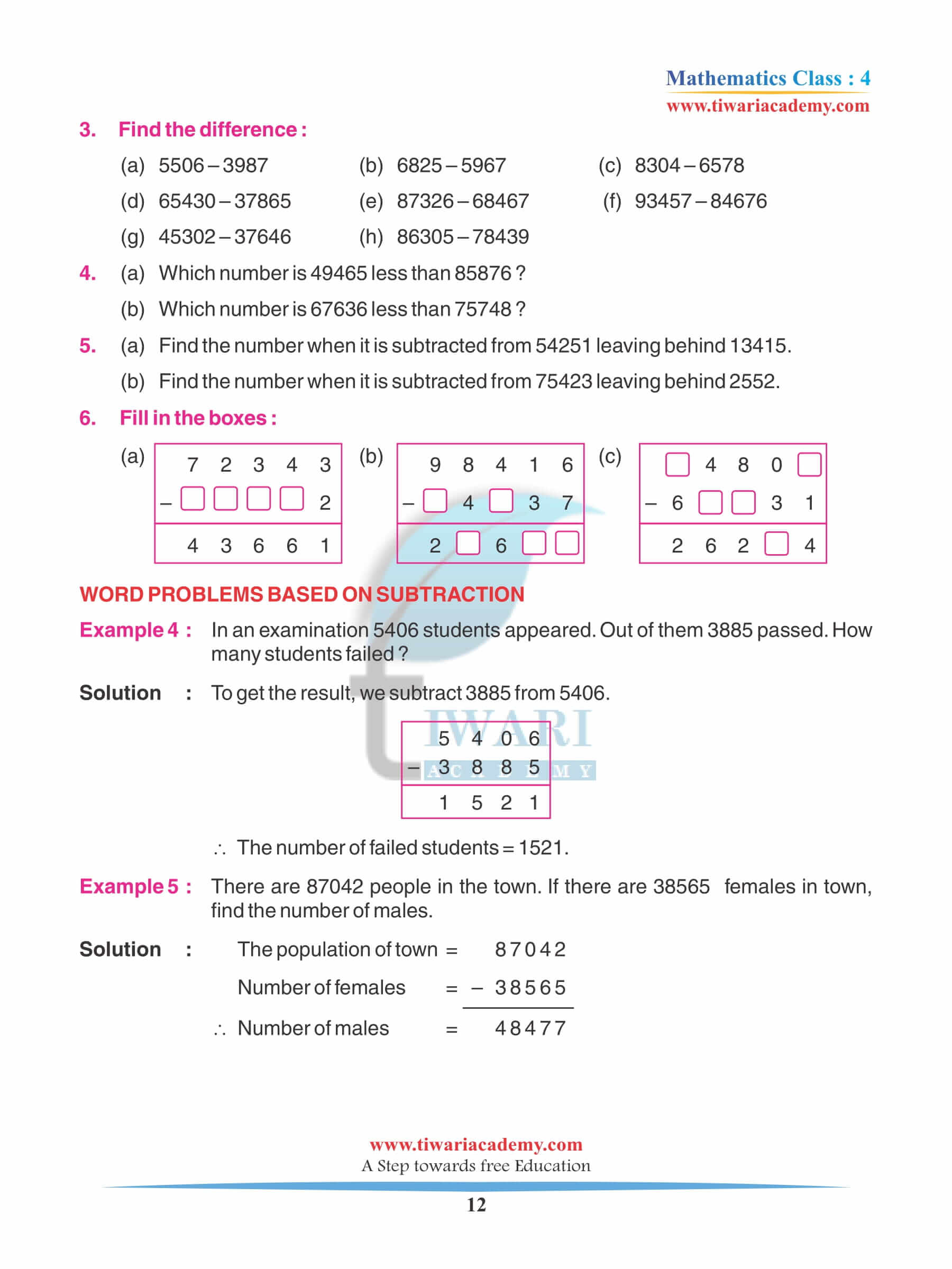 Class 4 Maths Chapter 3 Practice Worksheets