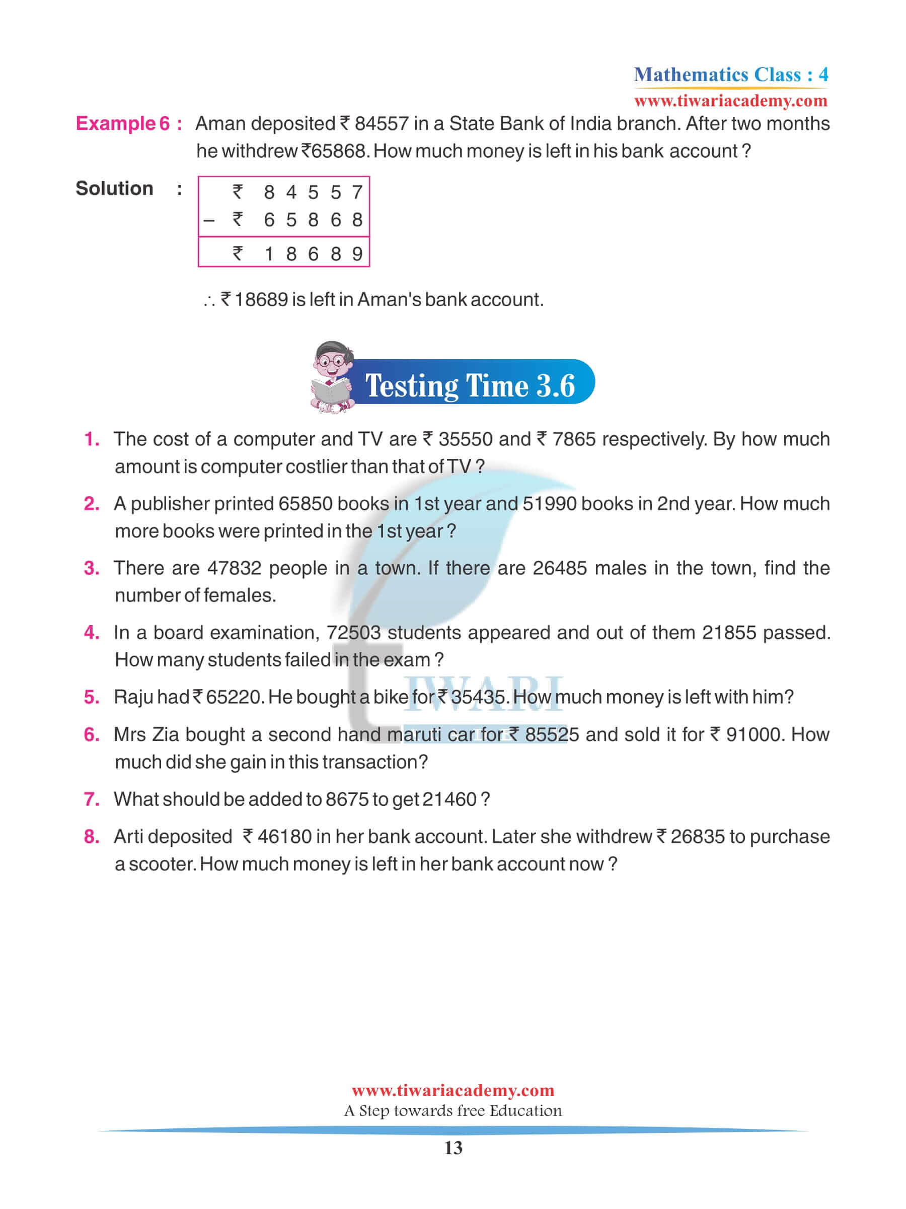 Class 4 Maths Chapter 3 Practice Sums