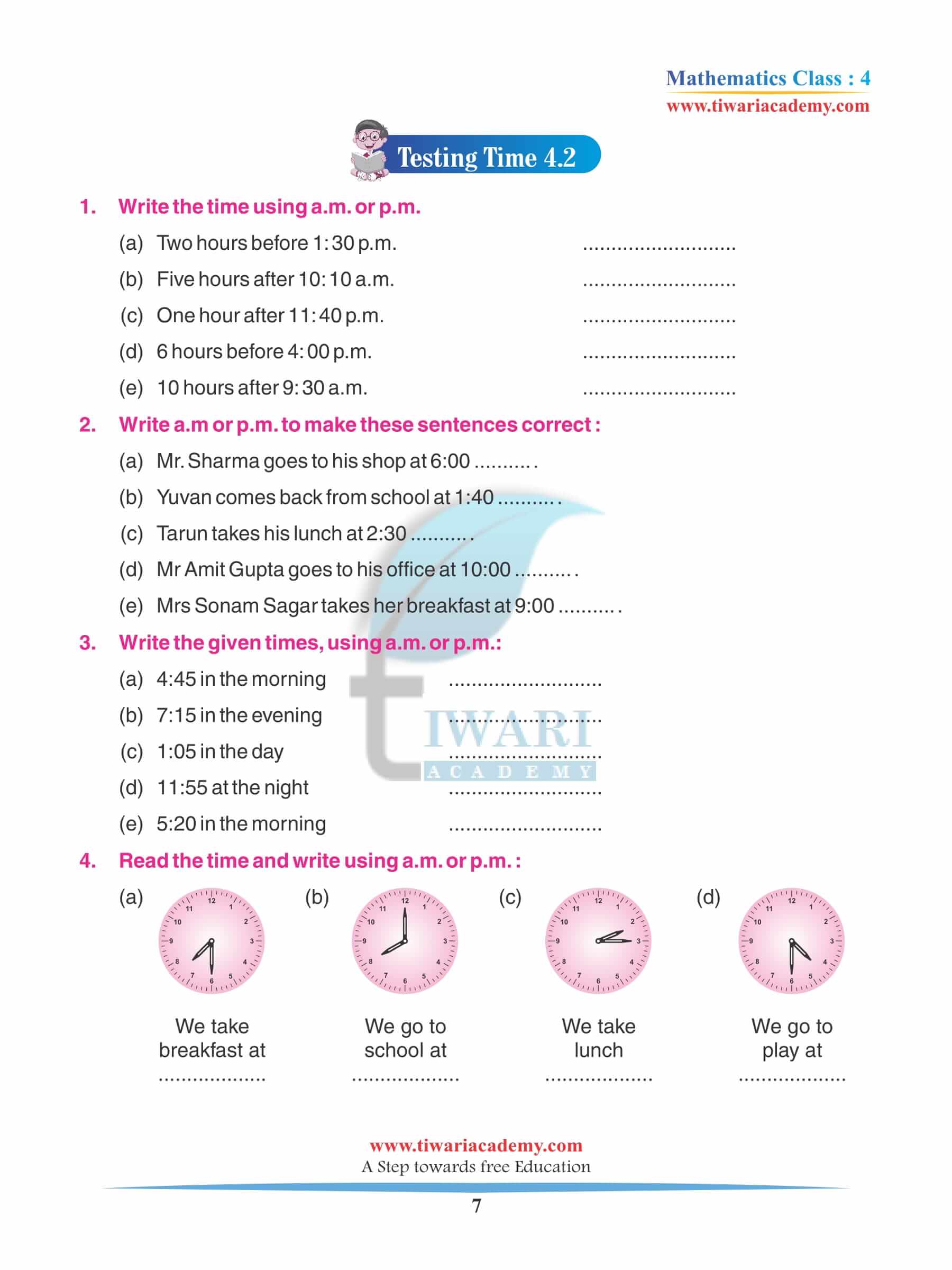 Class 4 Maths Chapter 4 Practice book