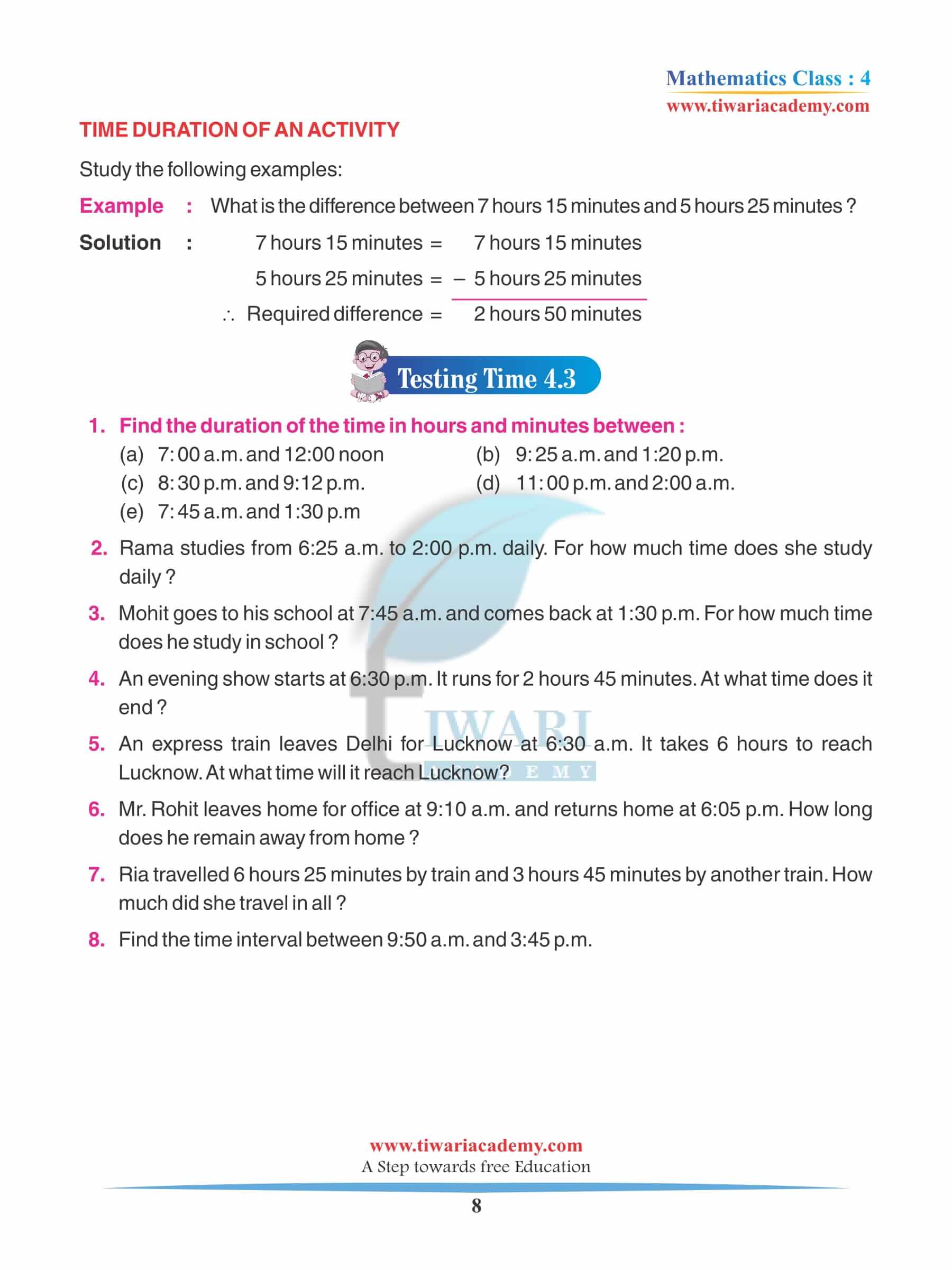 Class 4 Maths Chapter 4 Practice exercises