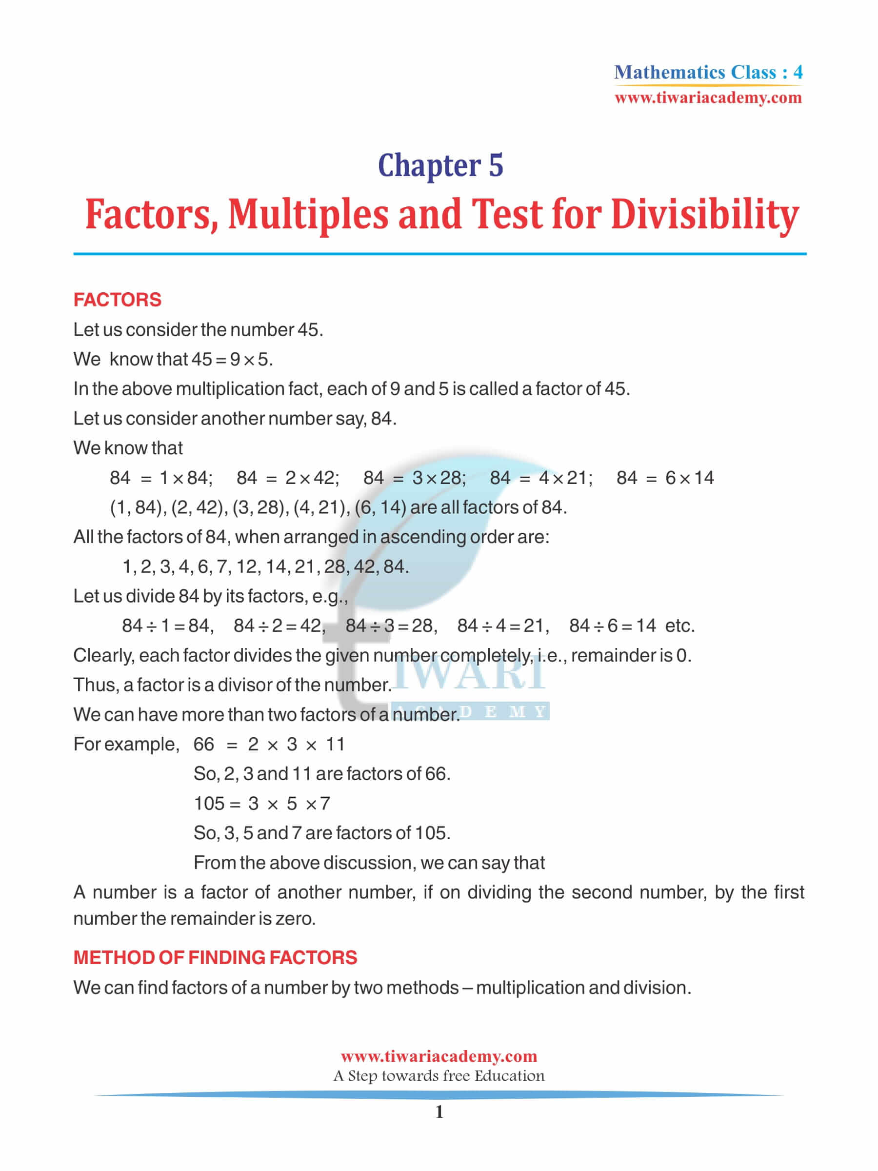 Class 4 Maths Chapter 5 Revision Book