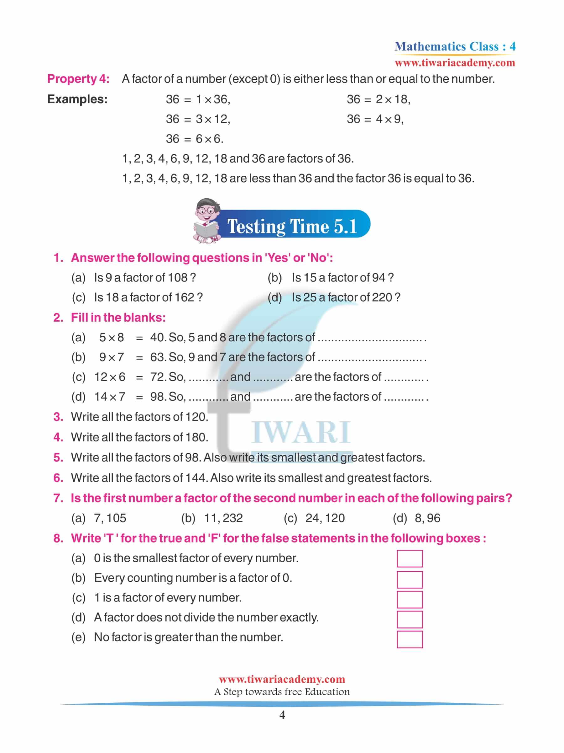 Class 4 Maths Chapter 5 Revision exercises