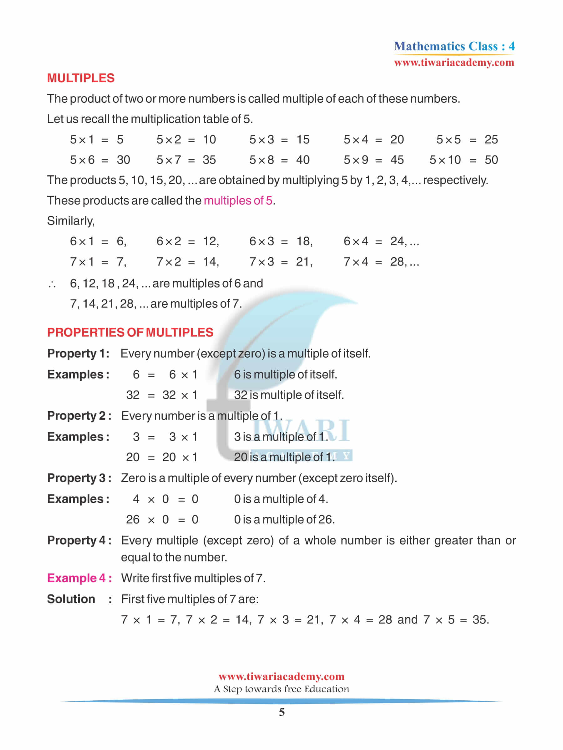 Class 4 Maths Chapter 5 Revision worksheet