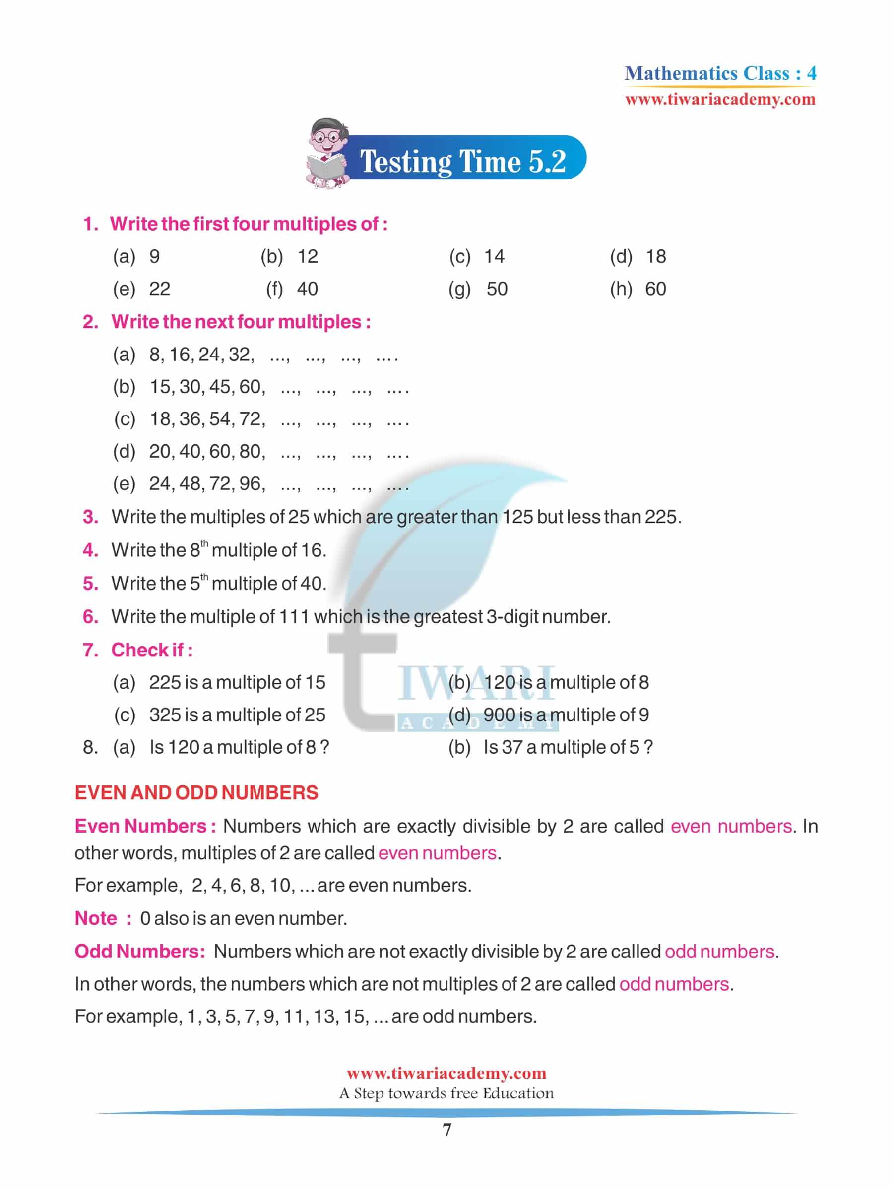 Class 4 Maths Chapter 5 Practice exercises