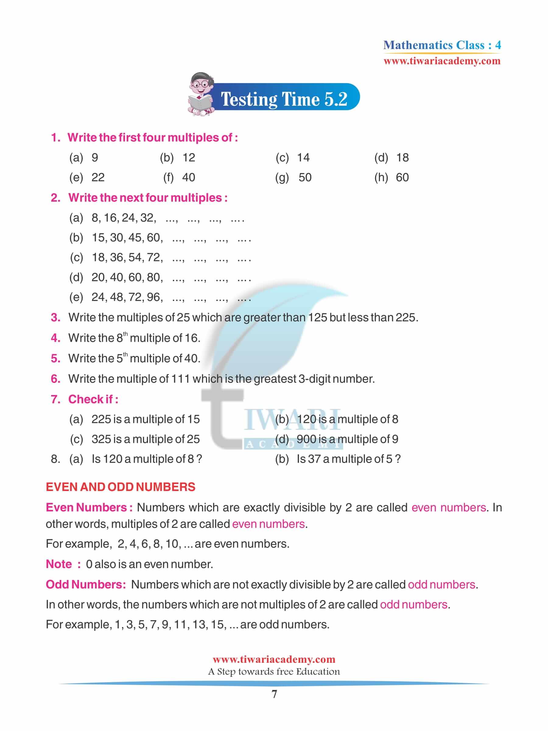 Class 4 Maths Chapter 5 Practice exercises