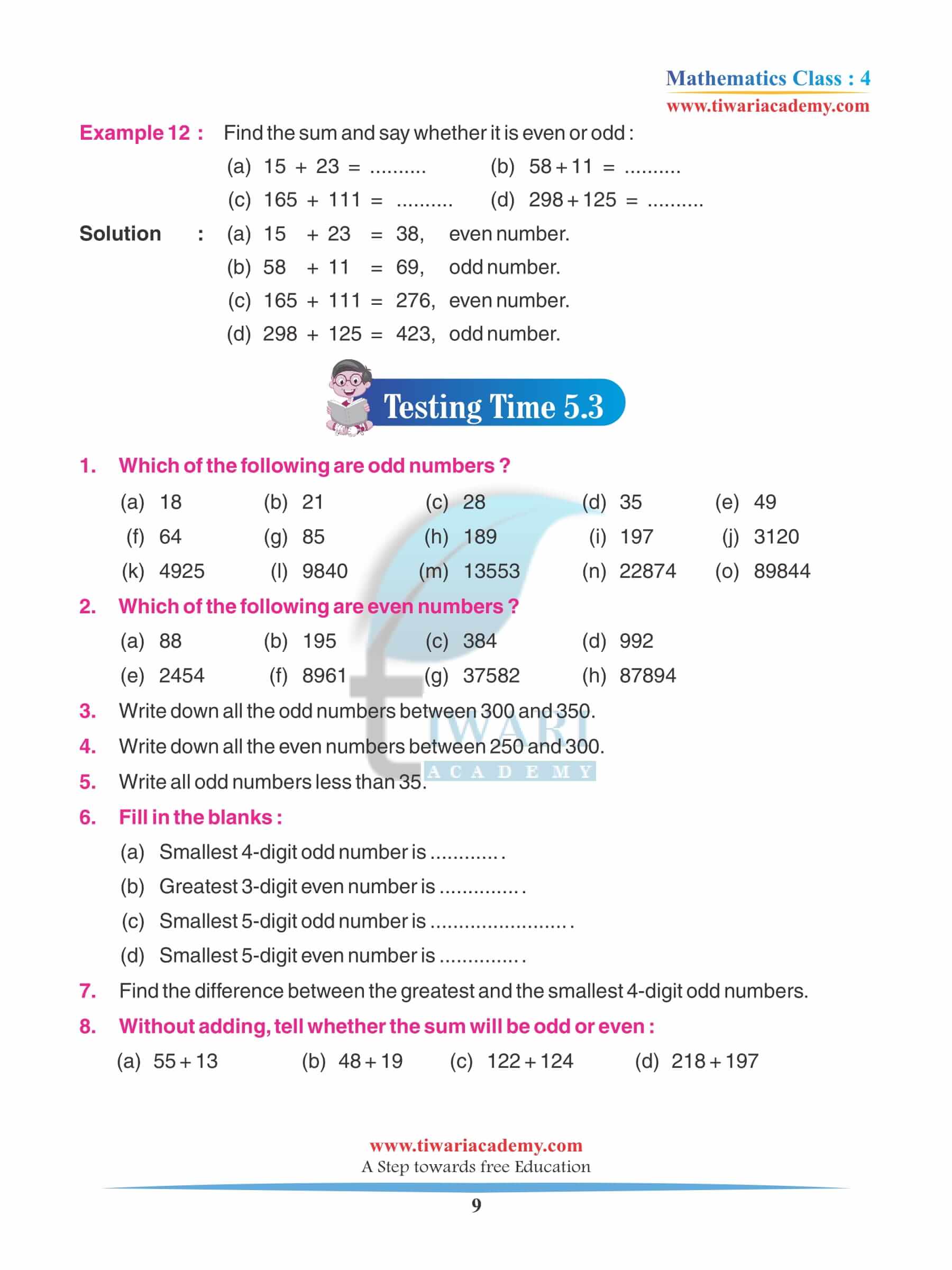 Class 4 Maths Chapter 5 Practice sums