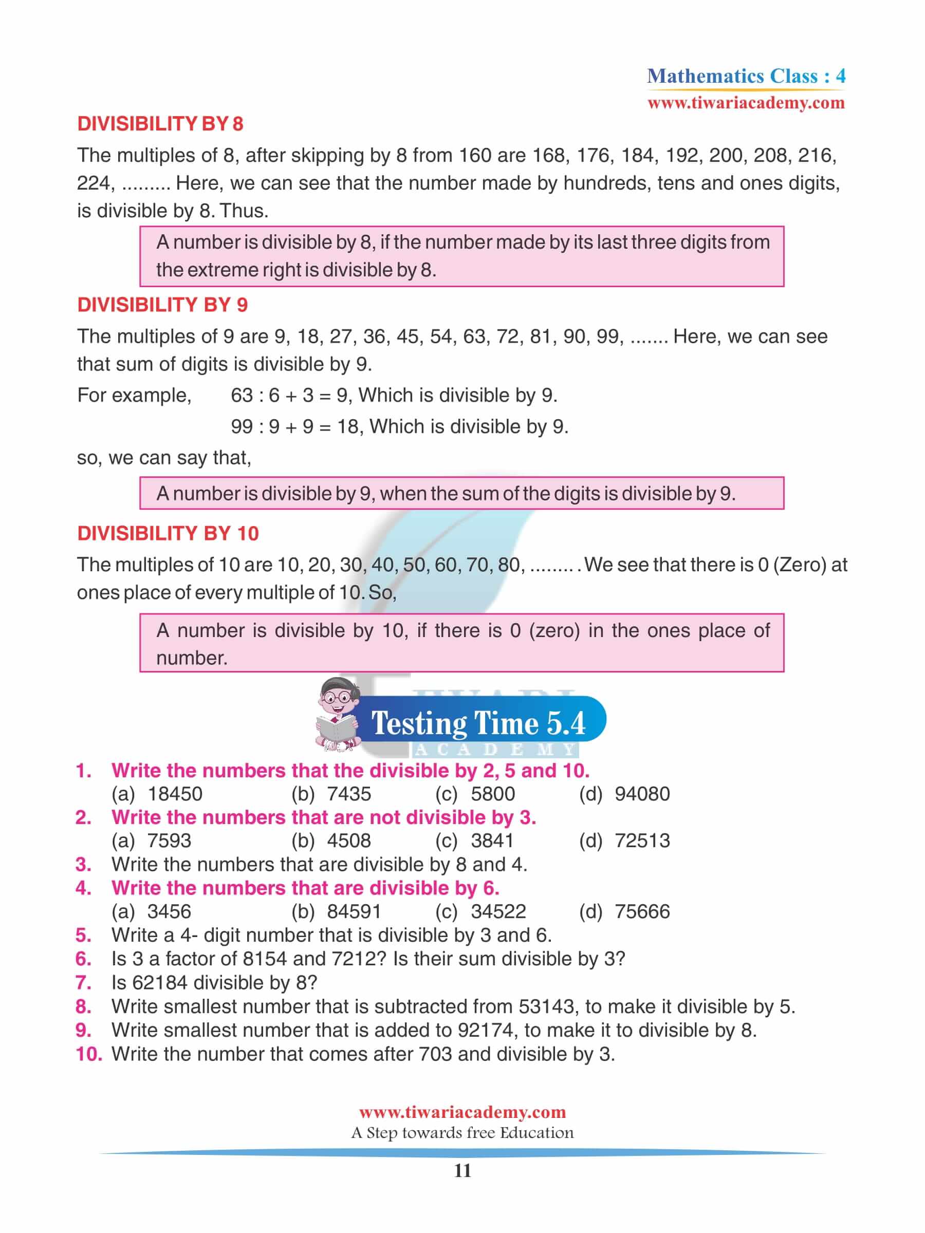 Class 4 Maths Chapter 5 Practice questions answers